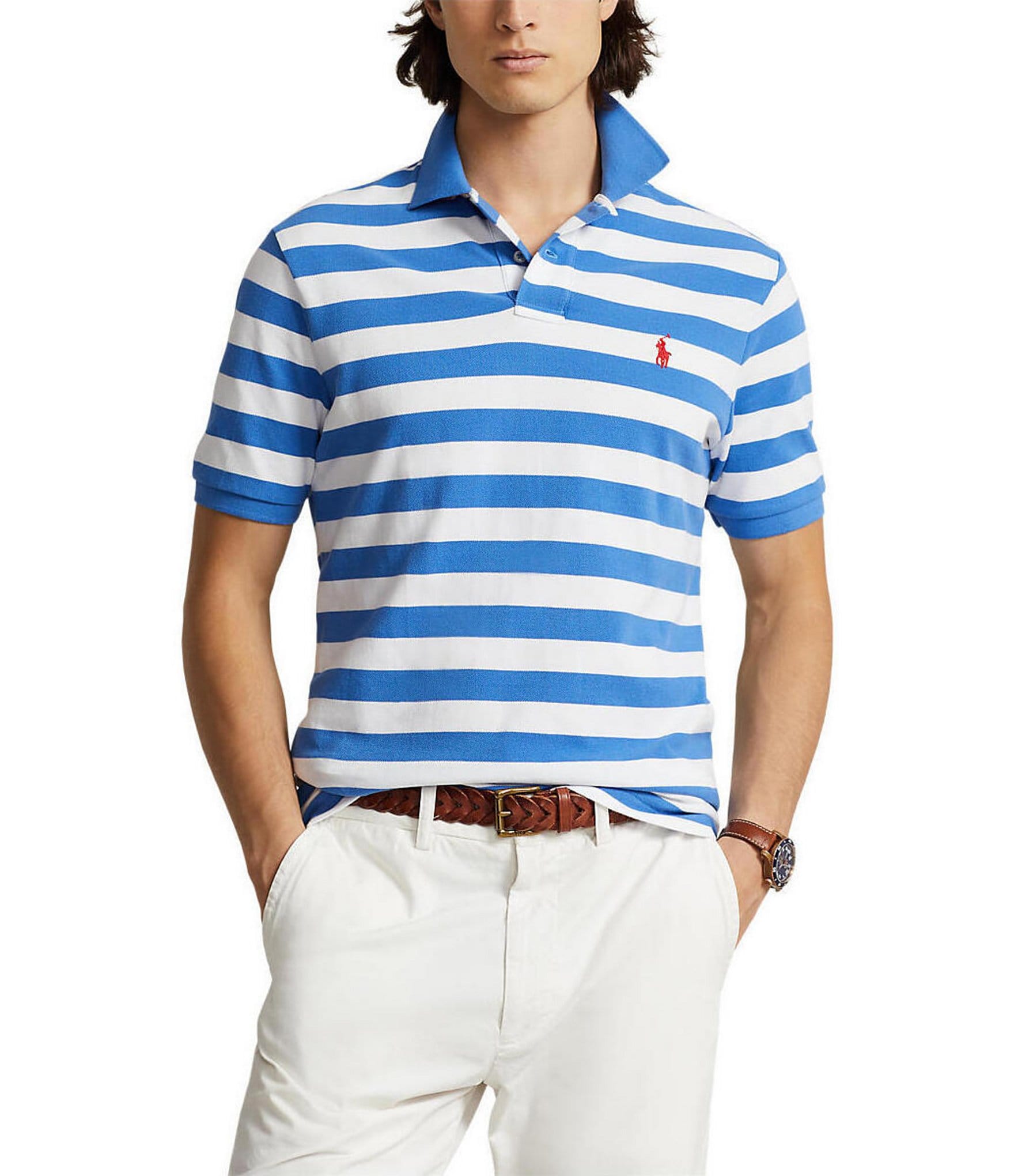 Polo Ralph Lauren Classic Fit Striped Mesh Short Sleeve Polo Shirt