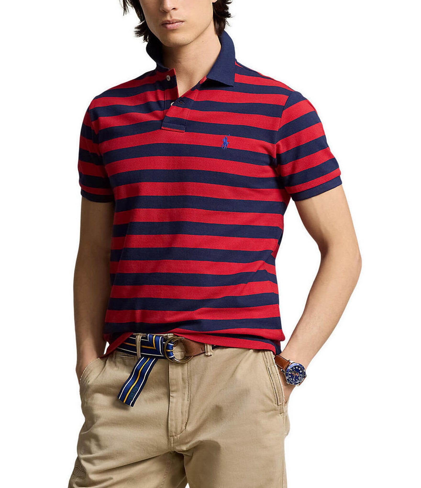 Polo Ralph Lauren Classic Fit Striped Mesh Short Sleeve Polo Shirt