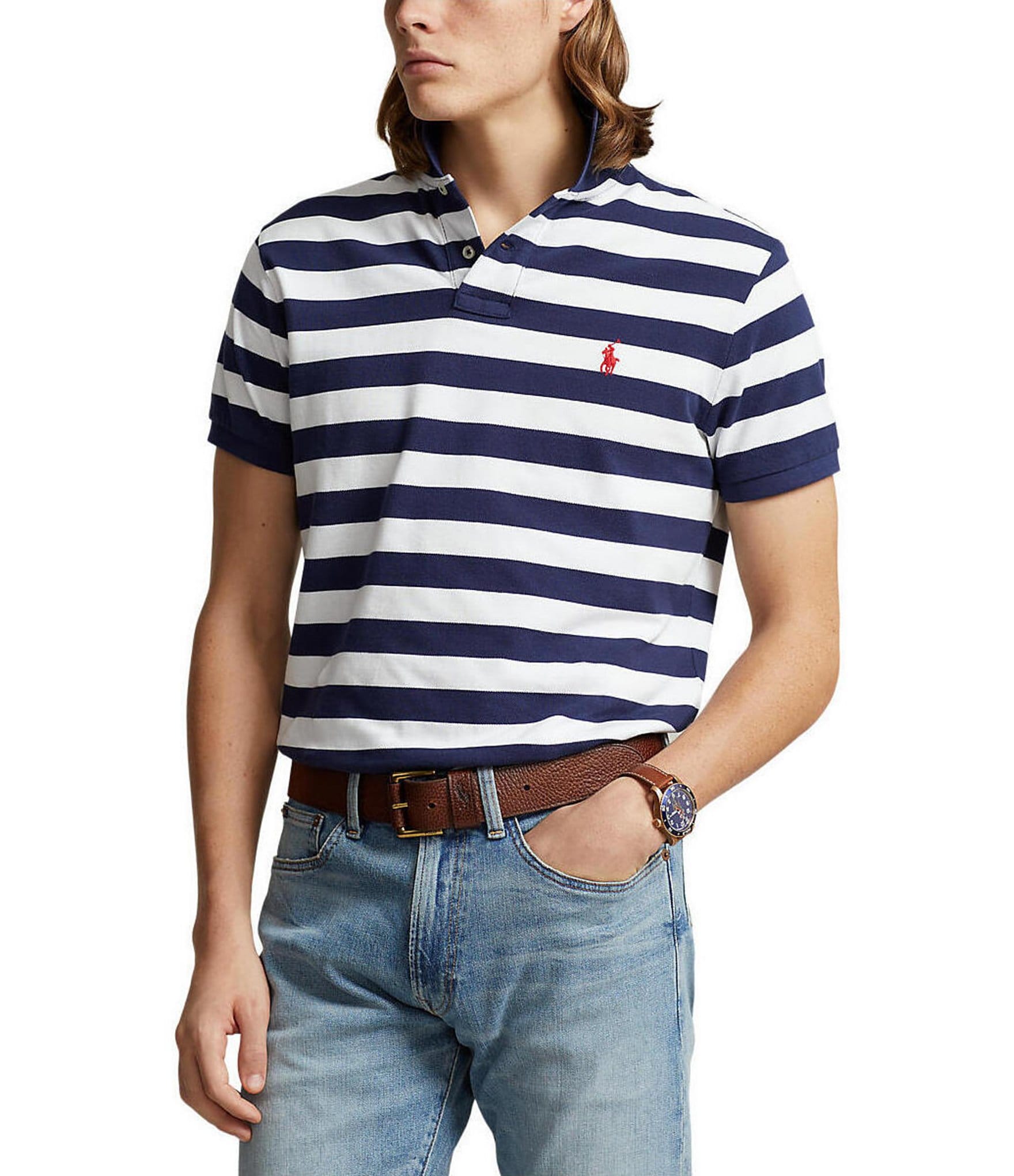 Polo Ralph Lauren Classic Fit Striped Mesh Short Sleeve Polo Shirt