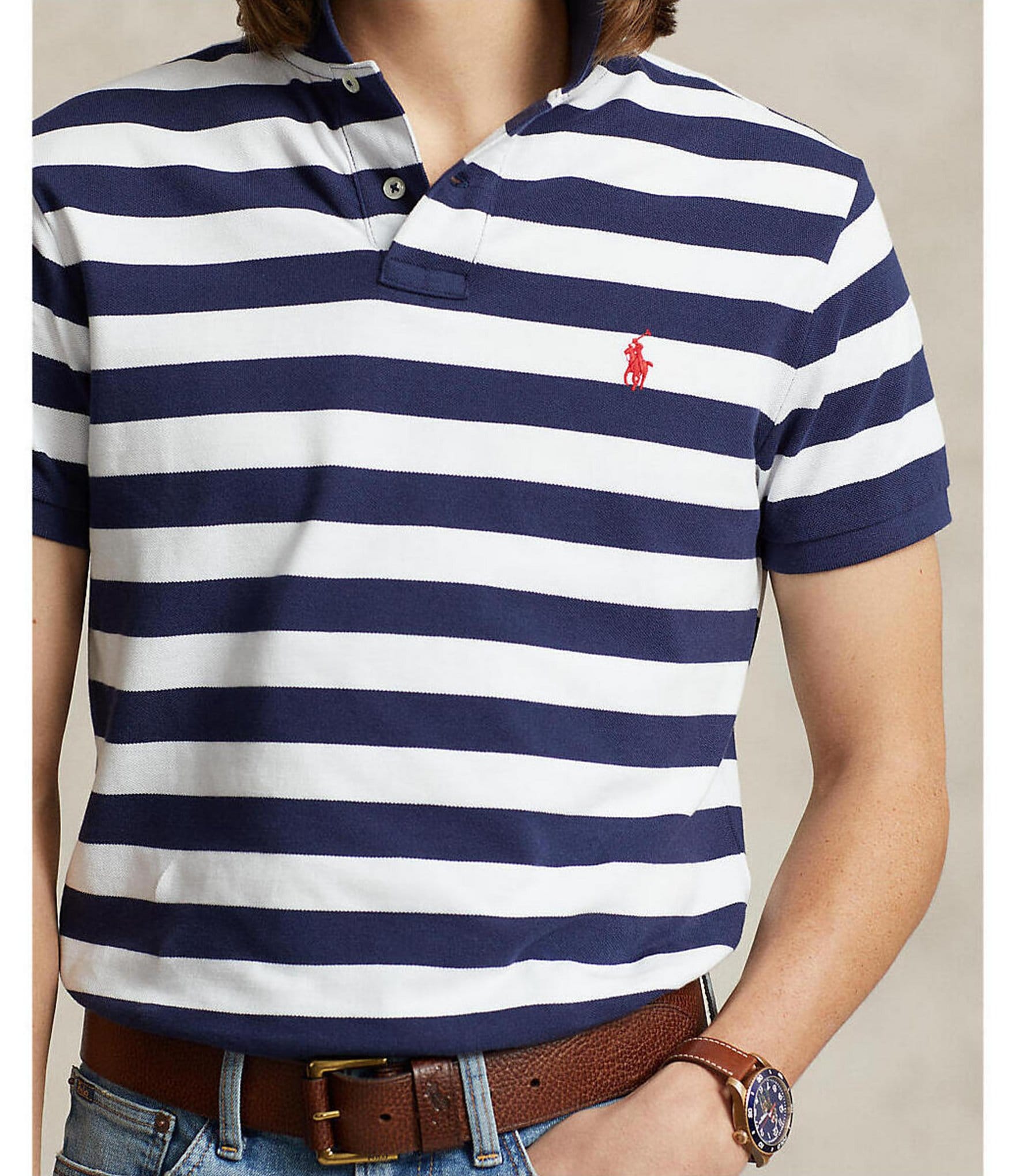 Polo Ralph Lauren Classic Fit Striped Mesh Short Sleeve Polo Shirt