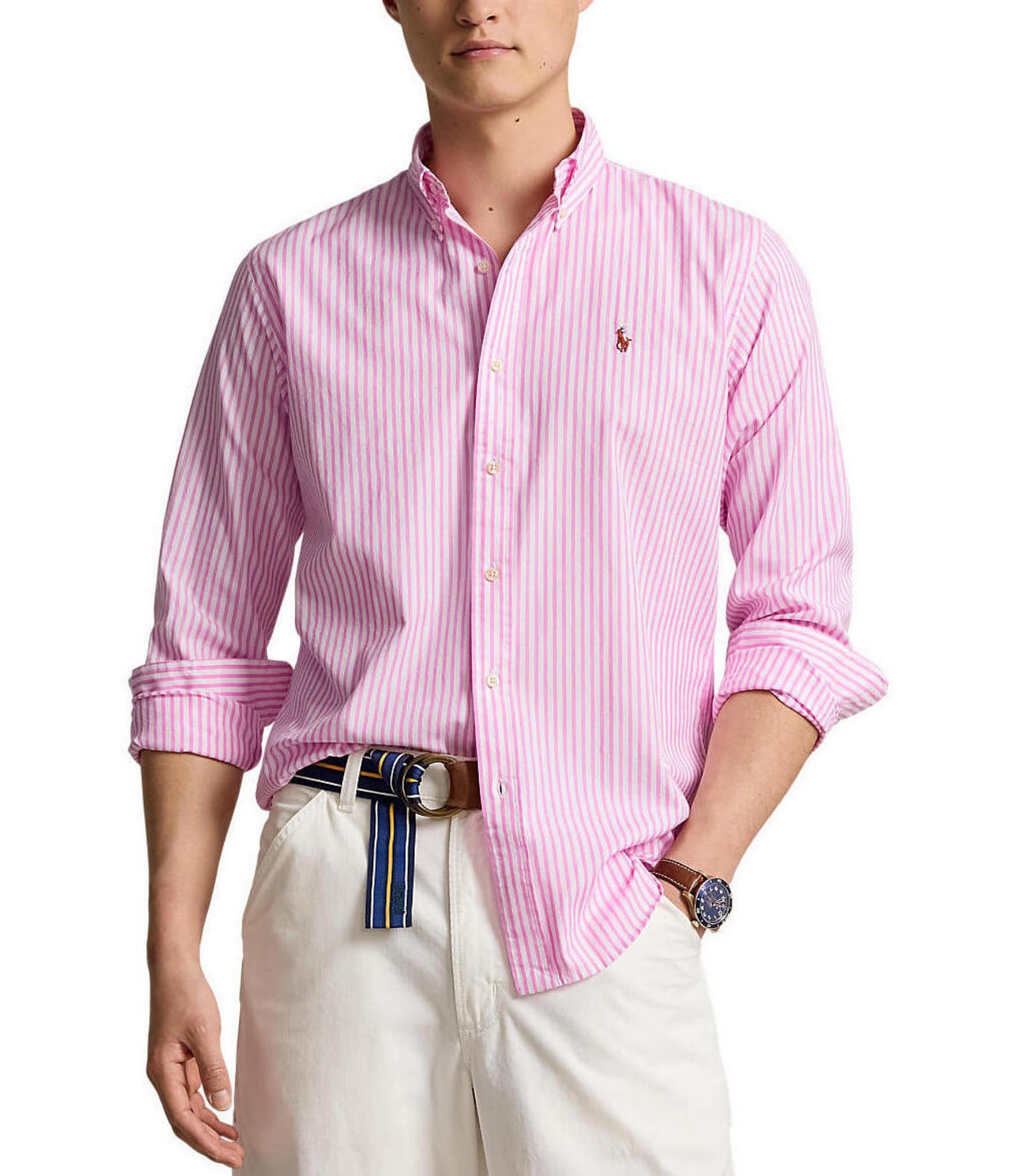 Pink woven outlet polo shirt