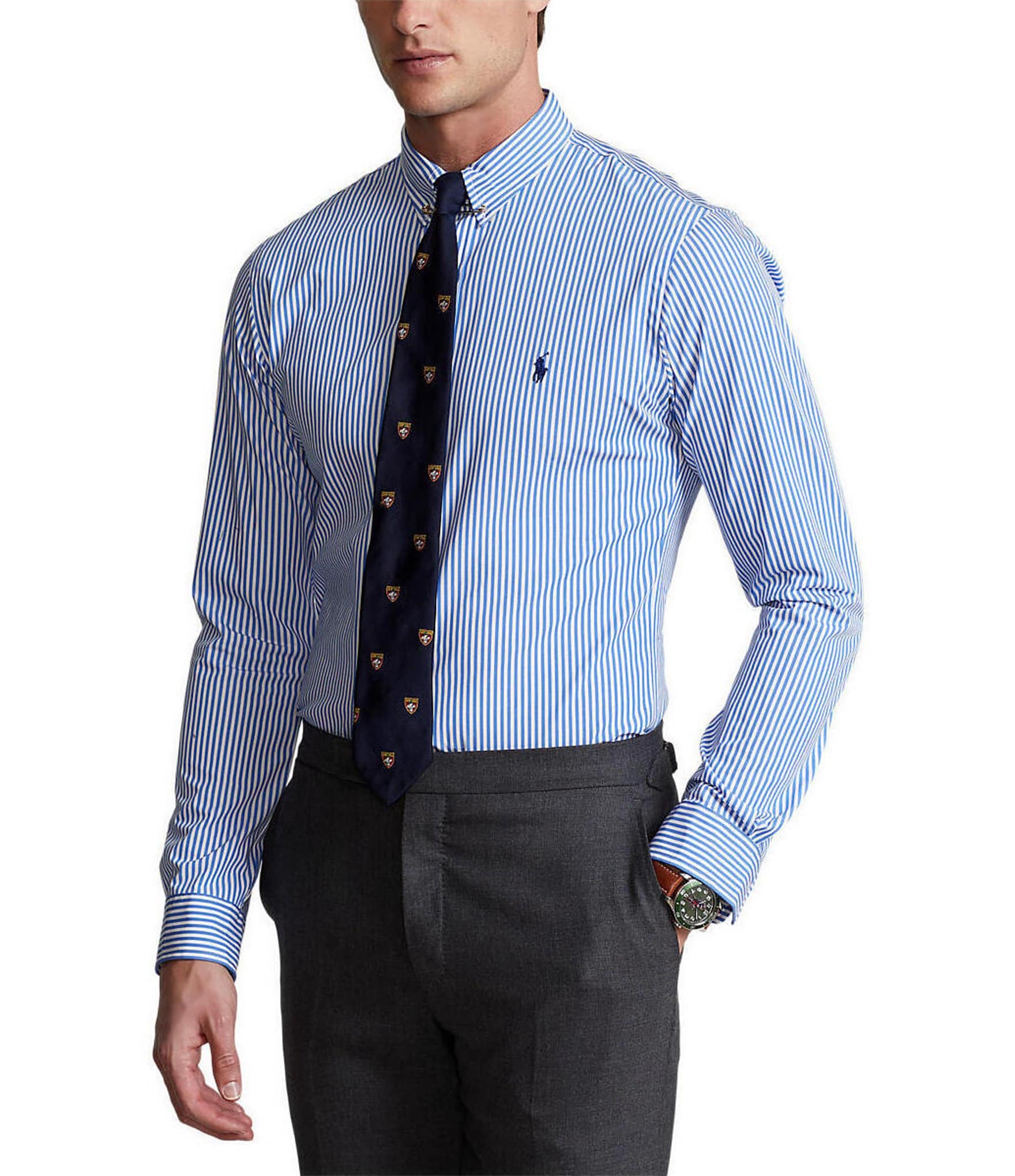 Polo Ralph Lauren Classic Fit Striped Stretch Poplin Long Sleeve Woven Shirt Dillards 