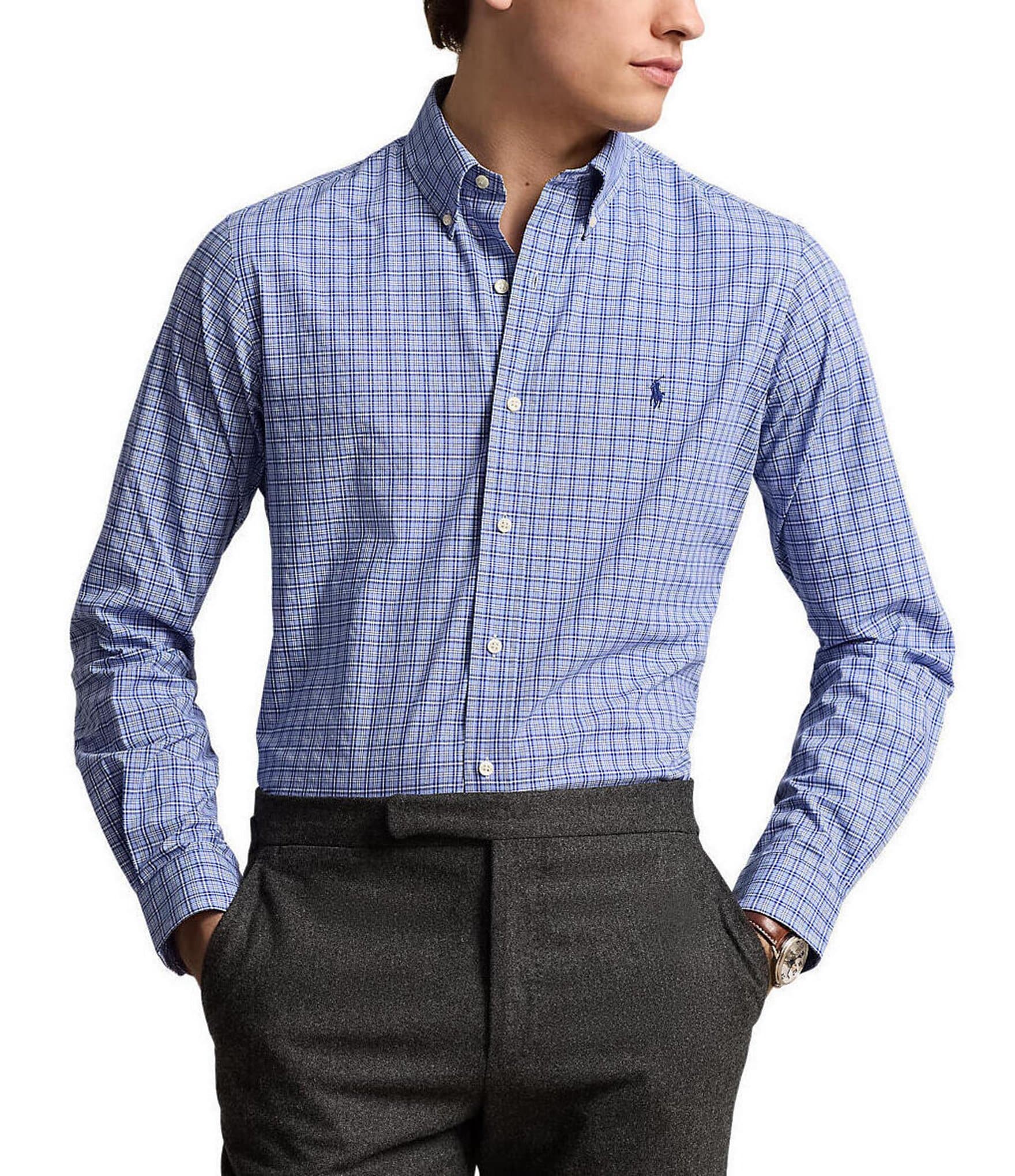 Polo Ralph Lauren Classic-Fit Tattersall Stretch Poplin Long Sleeve Woven Shirt