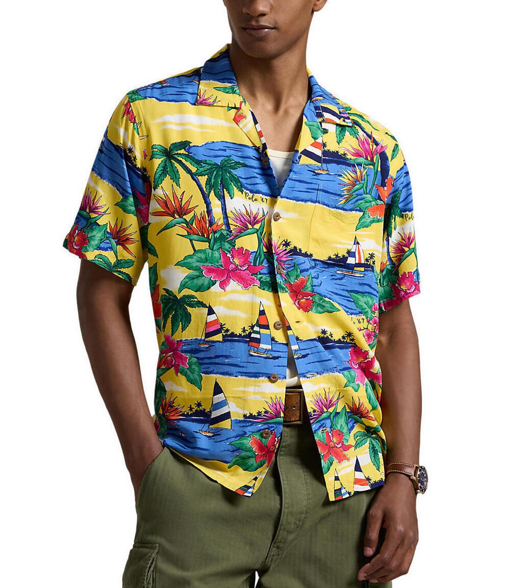 Polo Ralph Lauren Classic Fit Tropical Print Short Sleeve Woven Camp Shirt Dillard s