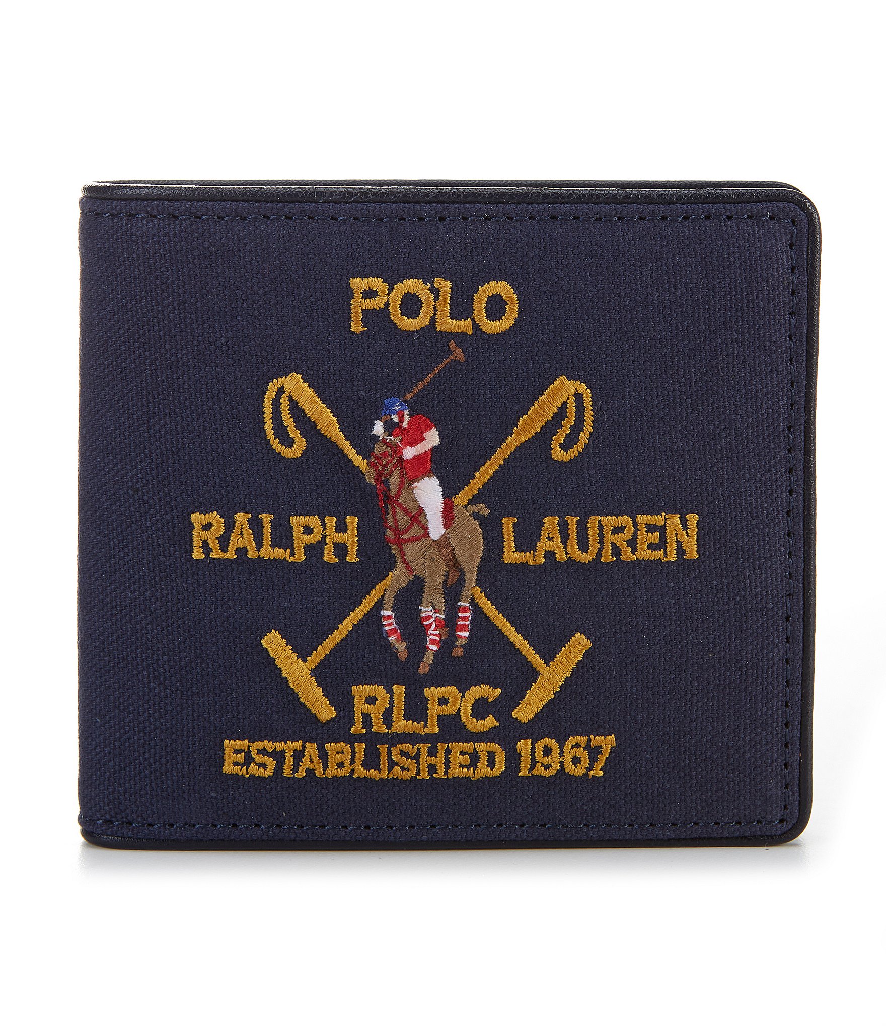 Polo Ralph Lauren TEDDY BEAR Navy LEATHER Wallet Slim Card Holder w/3-slots