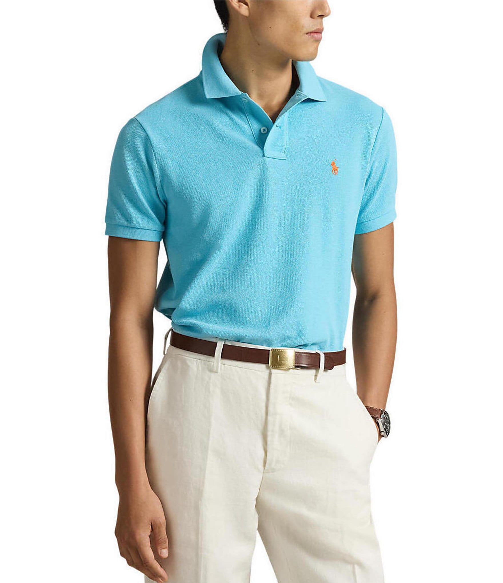 Polo Ralph Lauren Custom Slim Fit Solid Mesh Polo Shirt