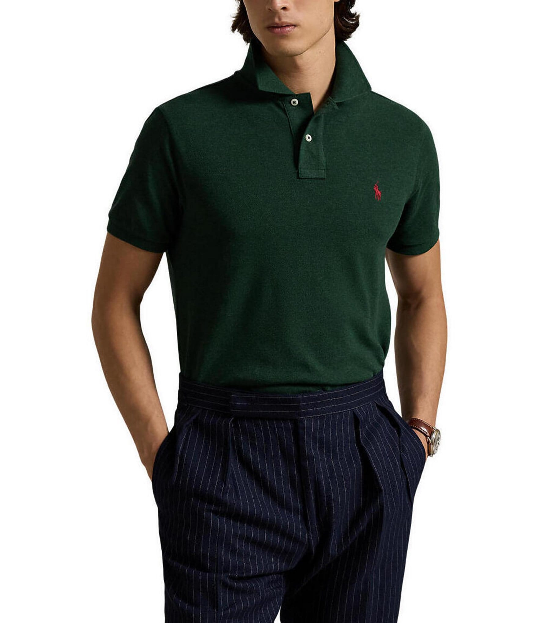 Polo Ralph Lauren Custom Slim Fit Solid Mesh Polo Shirt