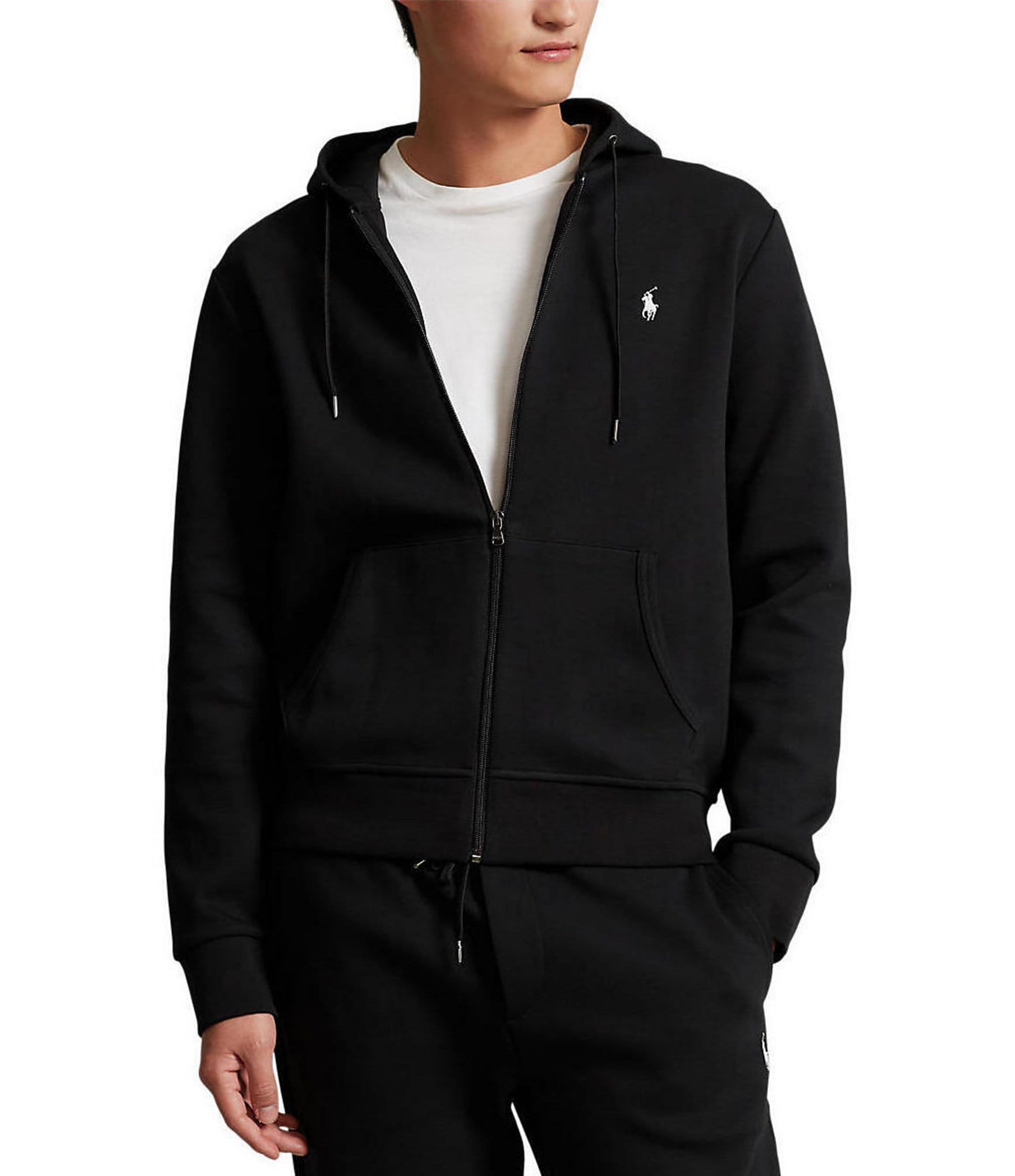 Polo Ralph Lauren double knit tech chest panel logo hoodie in black