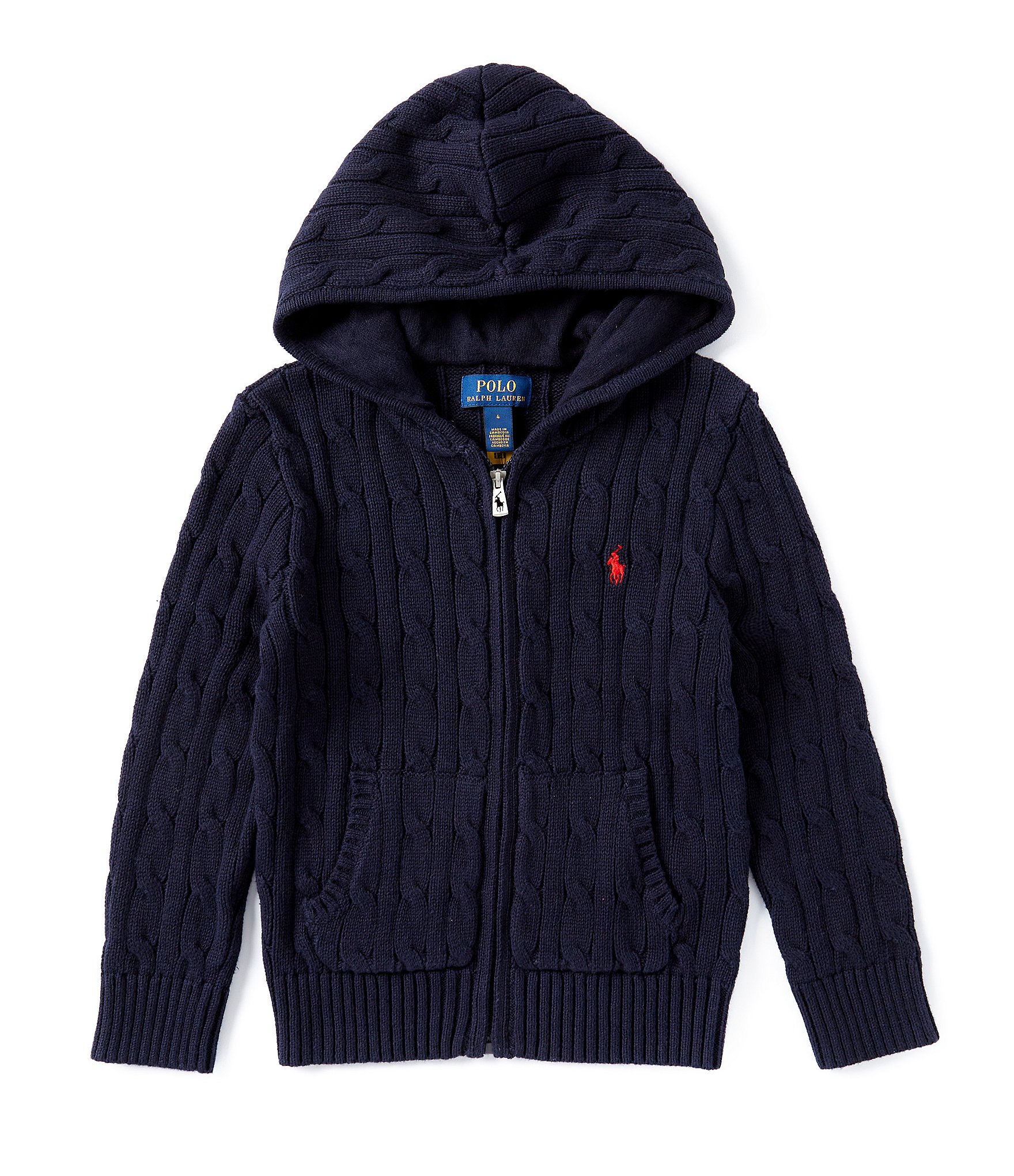 Polo Ralph Lauren Little Boys 2T-7 Long Sleeve Cable-Knit Hooded Cardigan