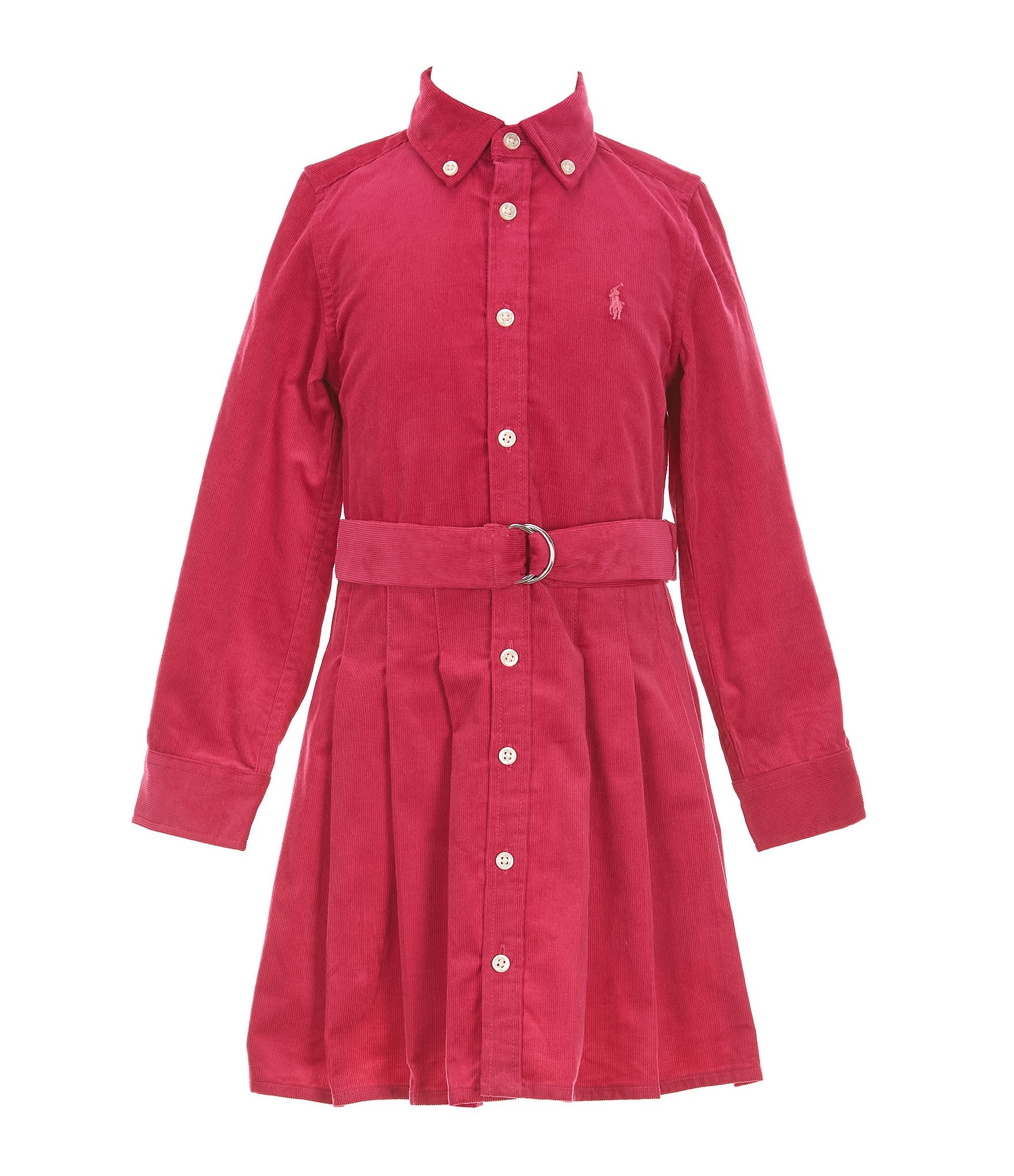 Polo Ralph Lauren Little Girls 2T-6X Long-Sleeve Belted Pleated Corduroy Shirtdress