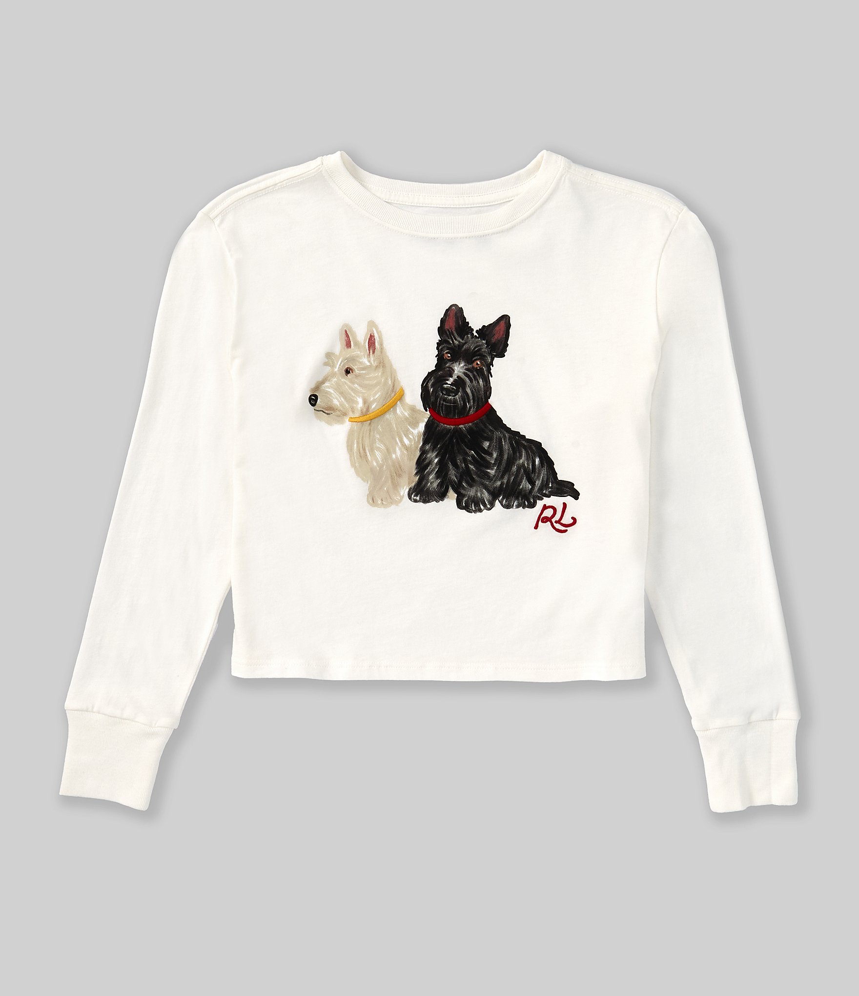 Polo Ralph Lauren Little Girls 2T-6X Long Sleeve Dog-Print Boxy Jersey Graphic T-Shirt