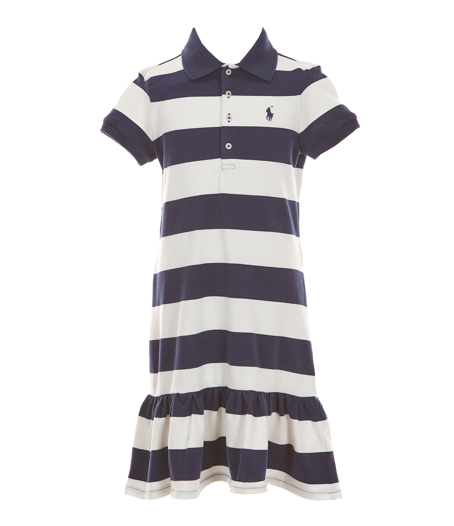 Polo Ralph Lauren Little Girls 2T-6X Short-Sleeve Striped Stretch Mesh Drop-Waist Dress