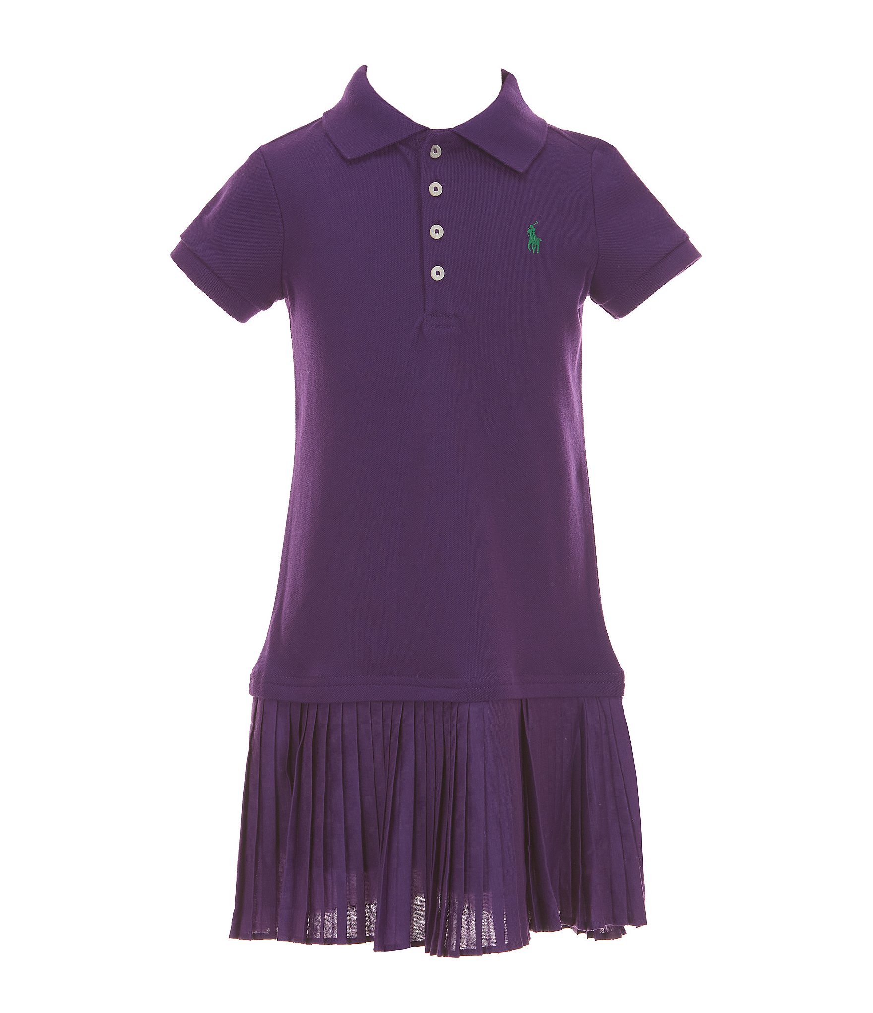 Polo Ralph Lauren Little Girls Short-Sleeve Pleated Stretch Mesh Polo Dress