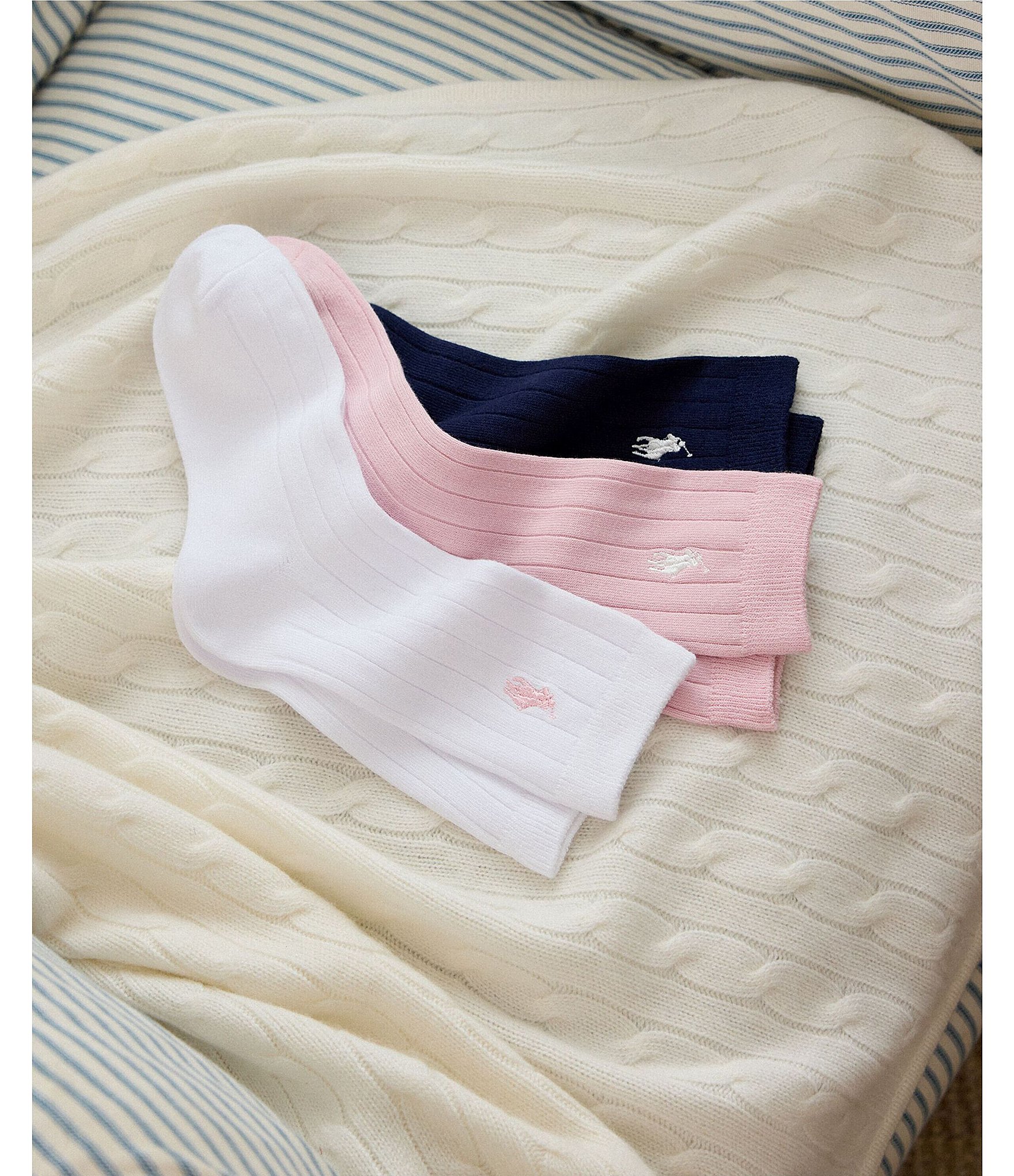 Polo Ralph Lauren Little/Big Girls Classic Rib Solid Crew 3-Pack