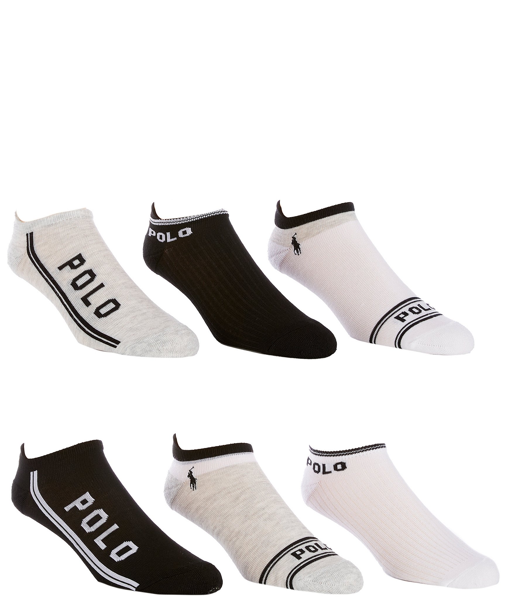 Polo Ralph Lauren Womens White Black Grey Logo Cushioned Sole Socks set of  six - ShopStyle