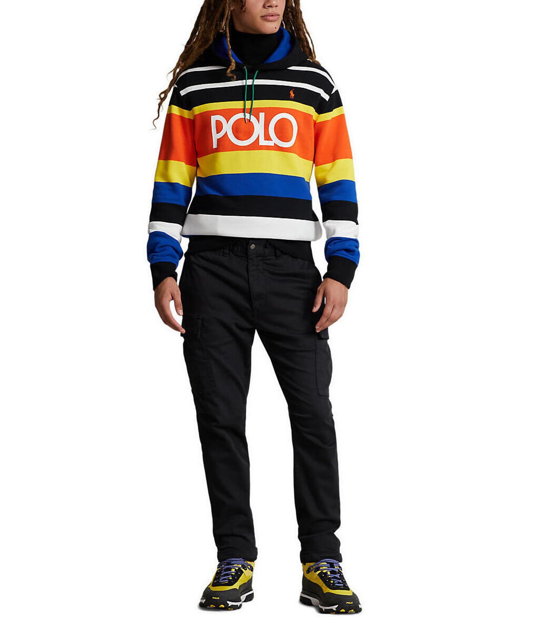 Polo Ralph Lauren Logo Striped Long Sleeve Fleece Hoodie