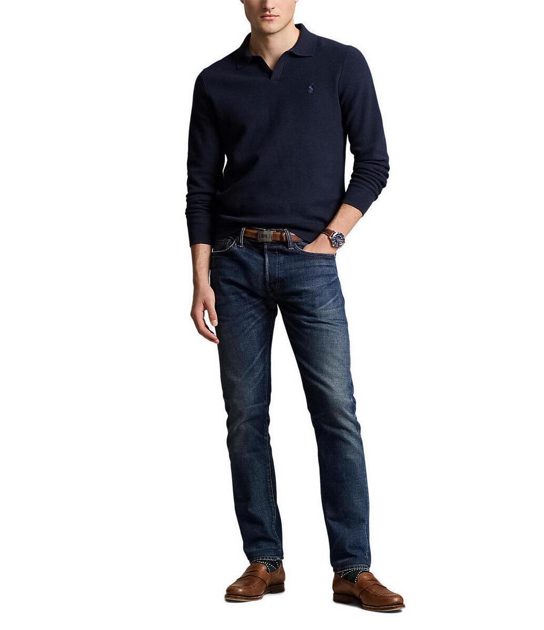 Polo Ralph Lauren Long Sleeve Mesh-Knit Sweater Polo Shirt