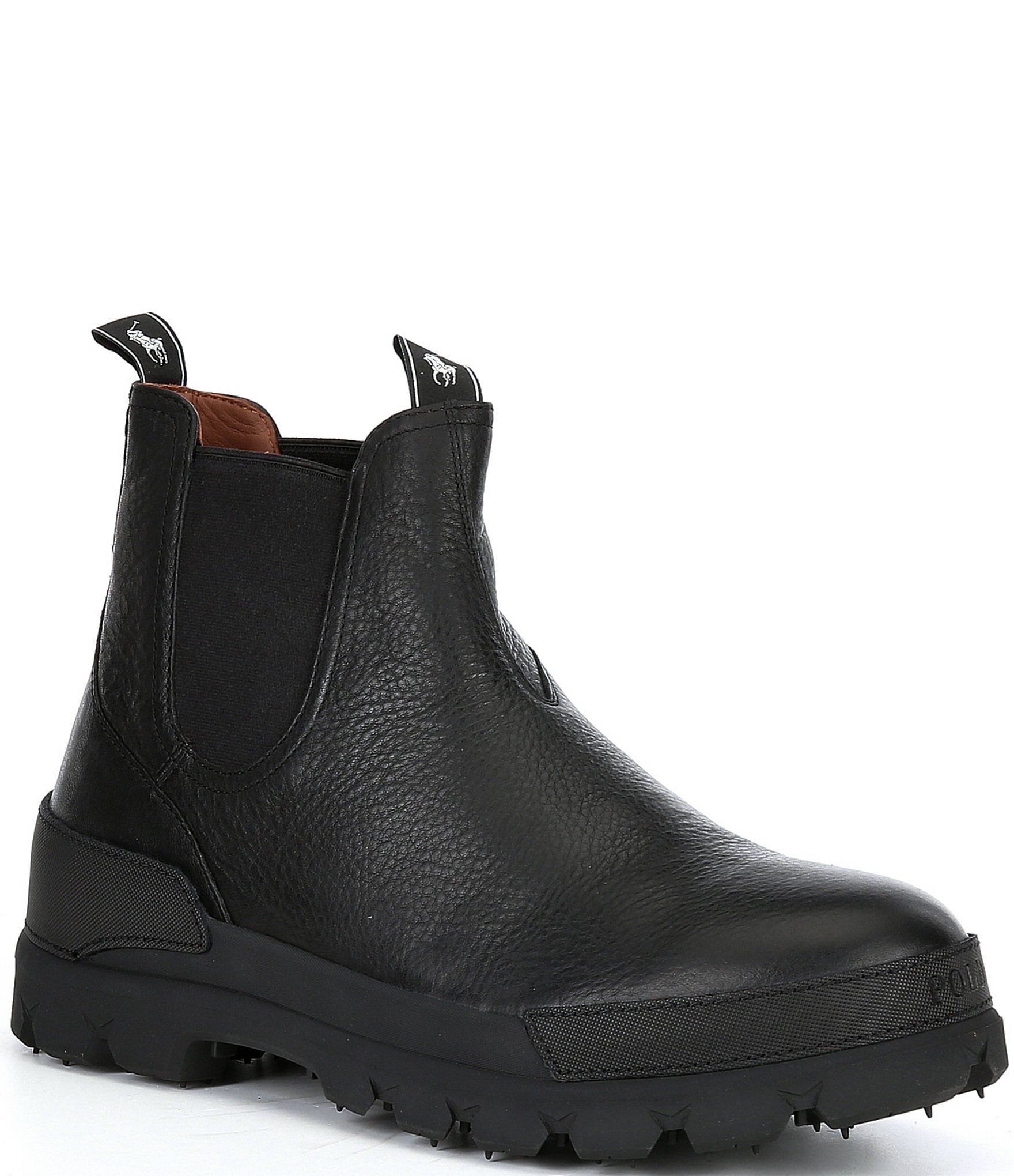 Black Woven Leather Chelsea Boots for Men by