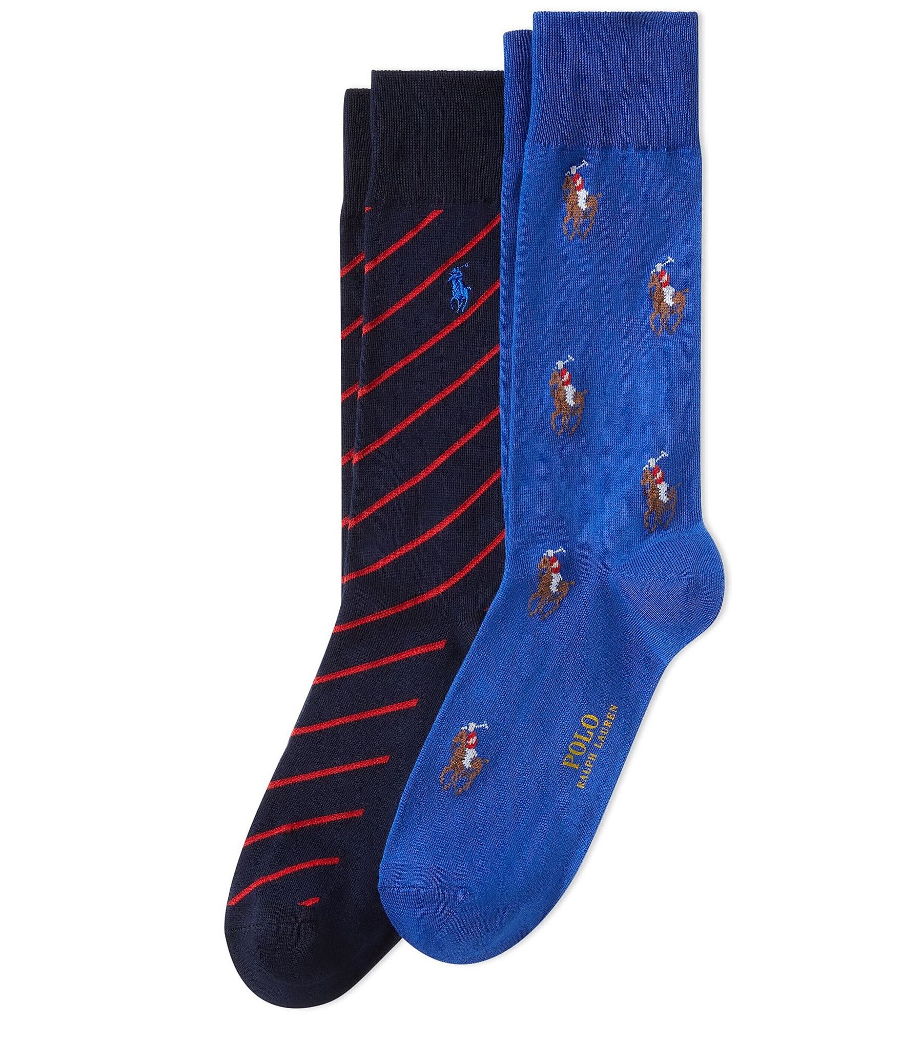 Polo Ralph Lauren Polo Player/Striped Dress Socks 2-Pack