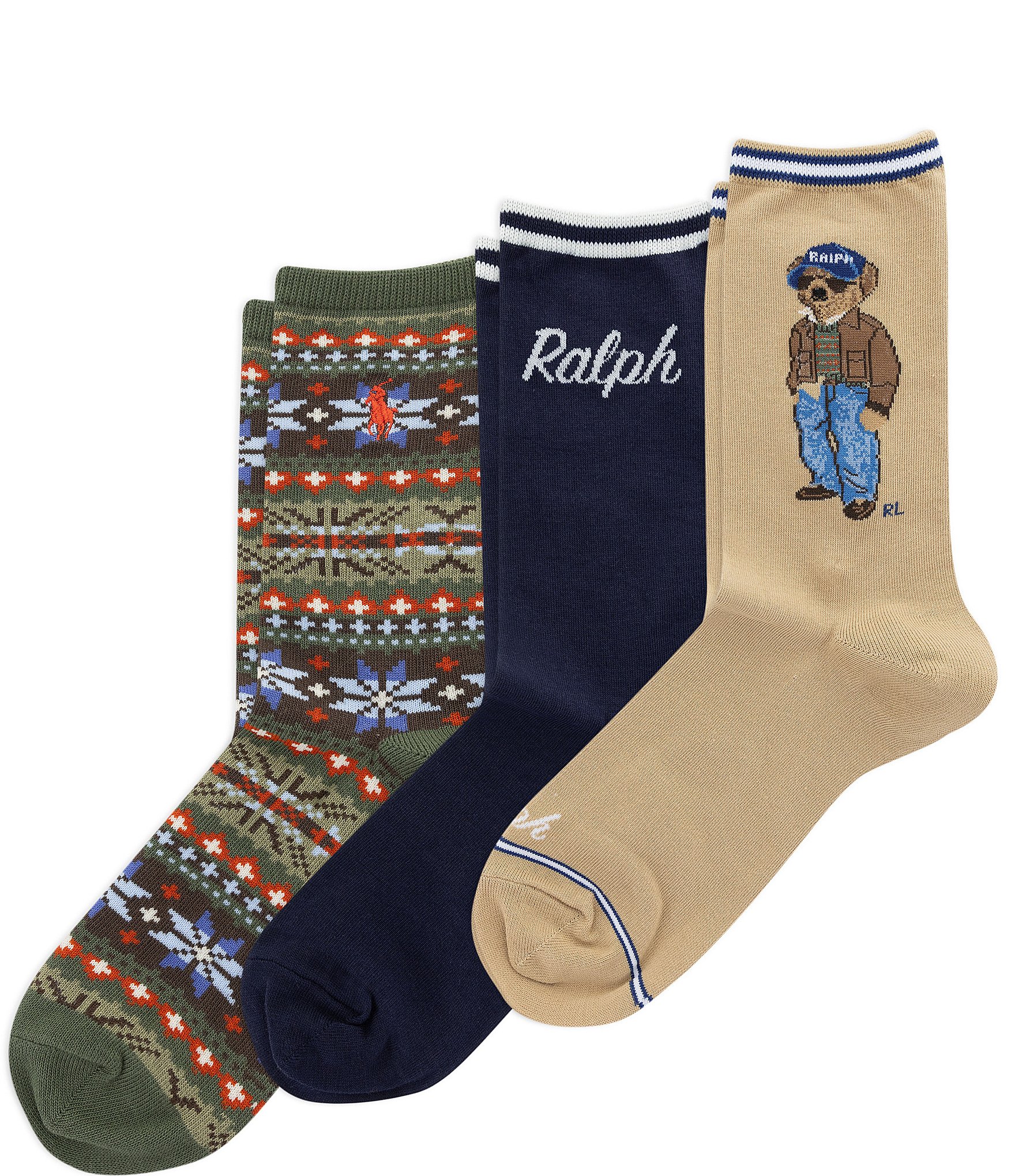 Polo Ralph Lauren Pre Fall Bear Crew Socks, 3 Pack