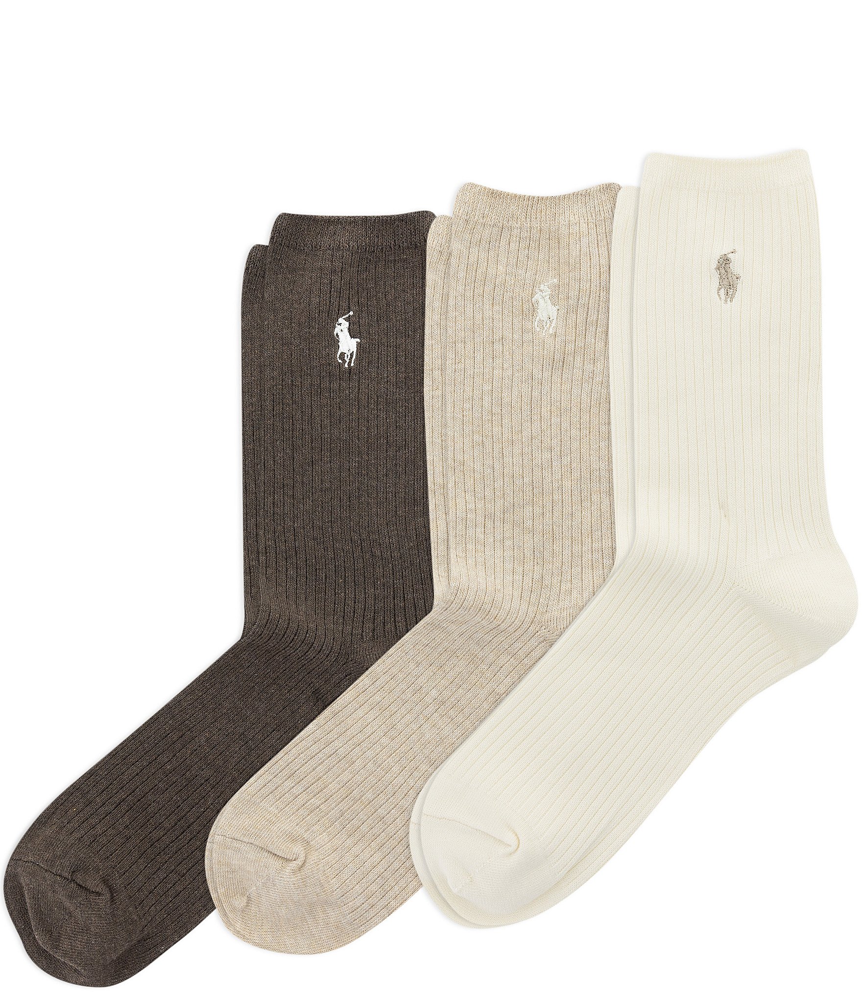 Polo Ralph Lauren Ribbed Crew Socks, 3 Pack