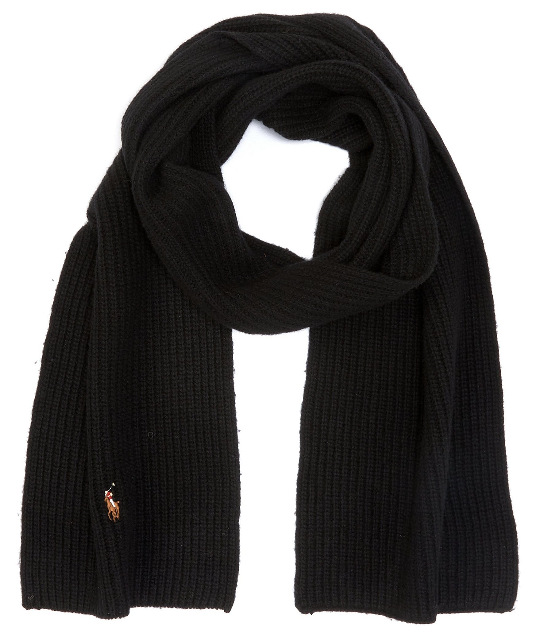 Polo Ralph Lauren ribbed pima cotton scarf in black with logo