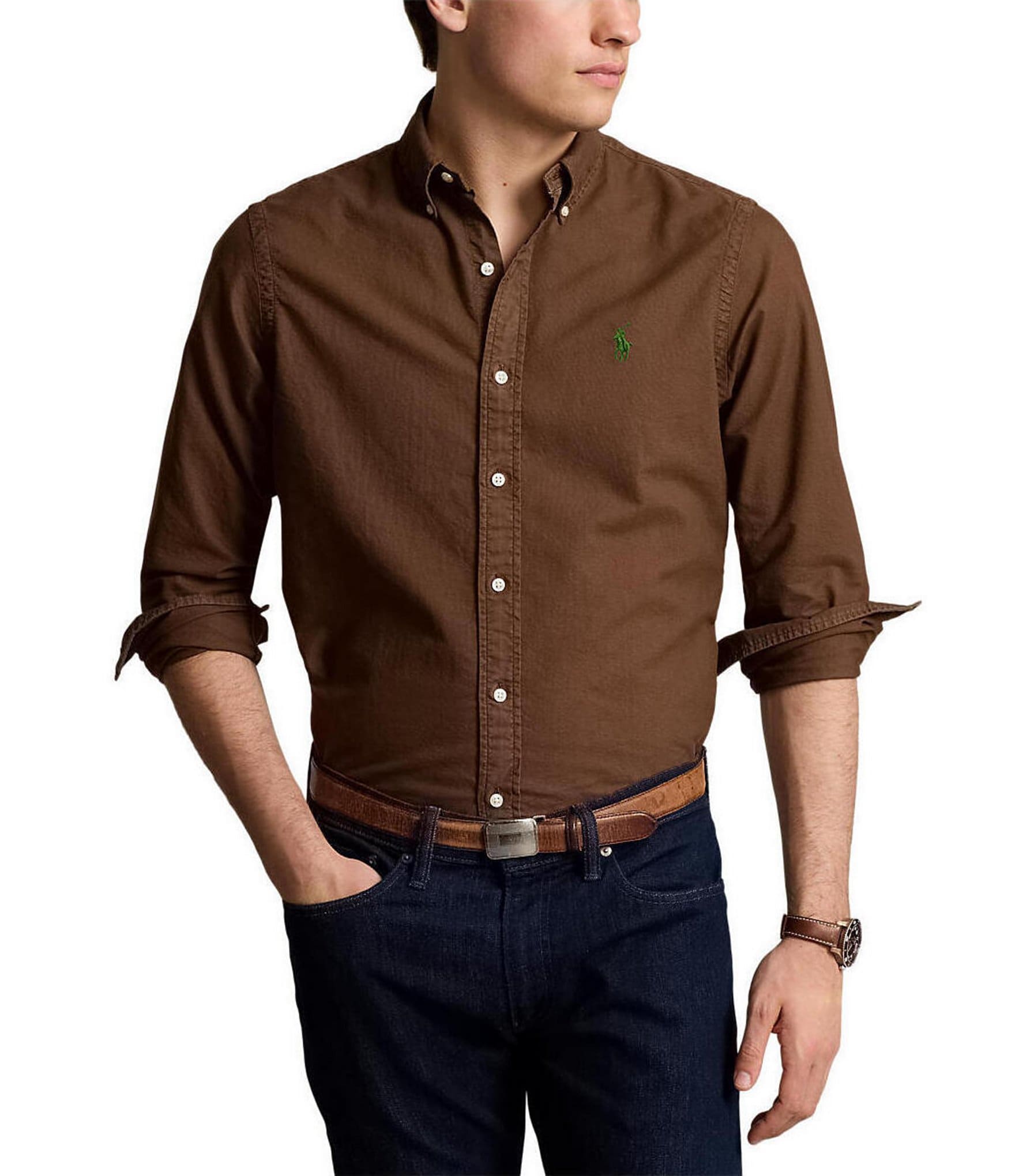 Polo Ralph Lauren Solid Garment-Dye Oxford Classic Fit Long Sleeve Woven Shirt