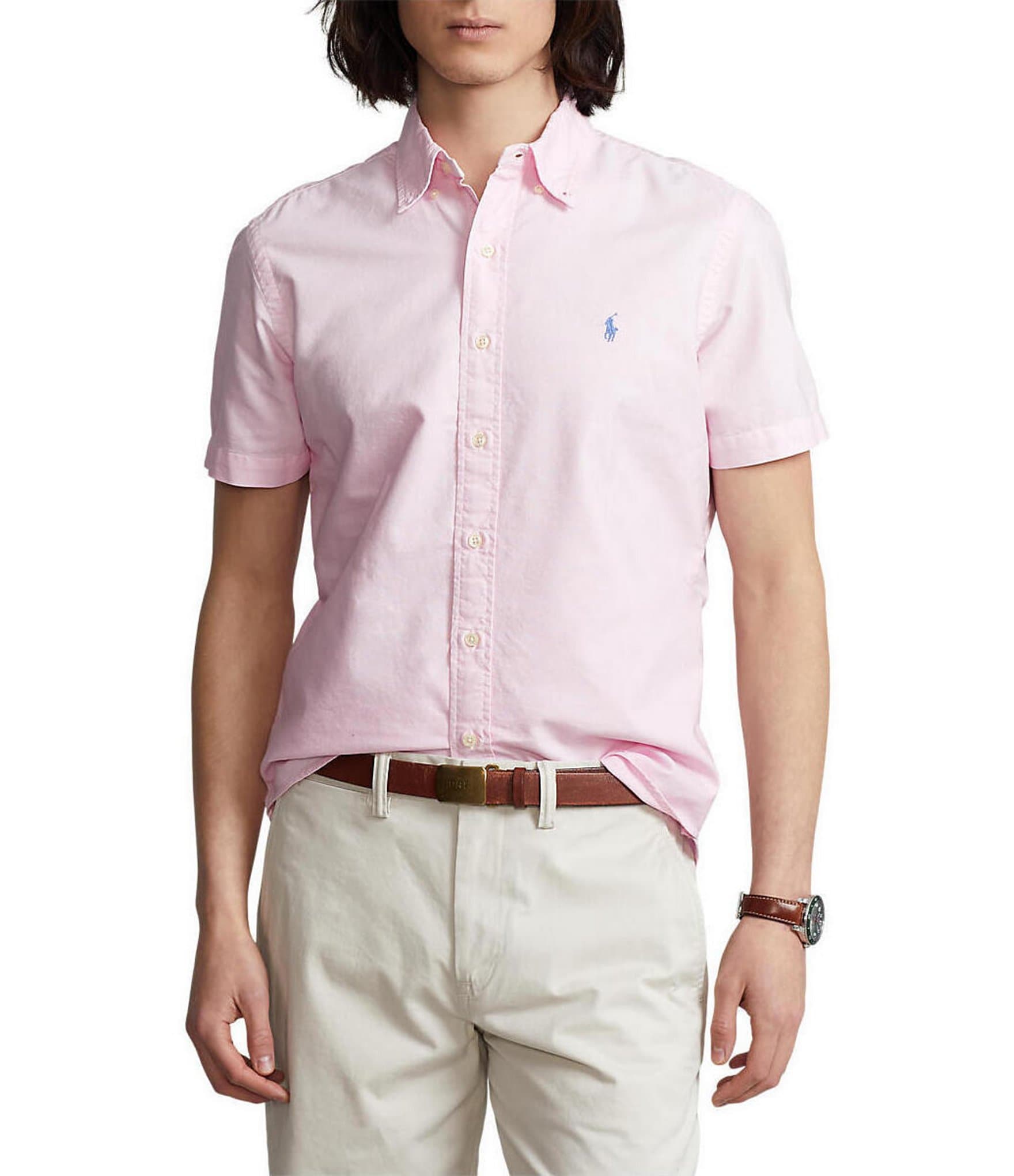 Polo Ralph Lauren Solid Garment-Dye Oxford Short Sleeve Woven Shirt ...