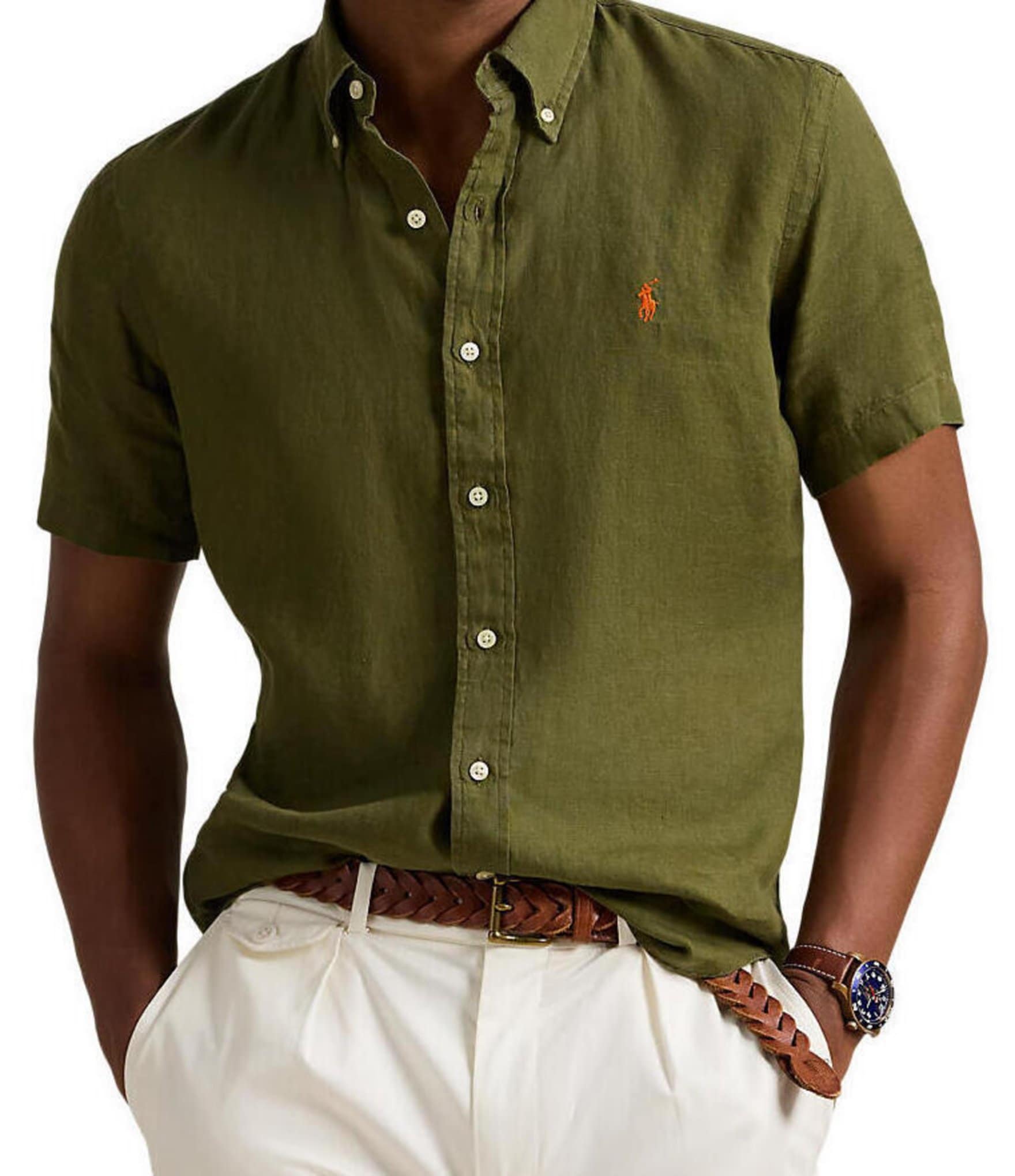Polo Ralph Lauren Solid Linen Short Sleeve Woven Shirt