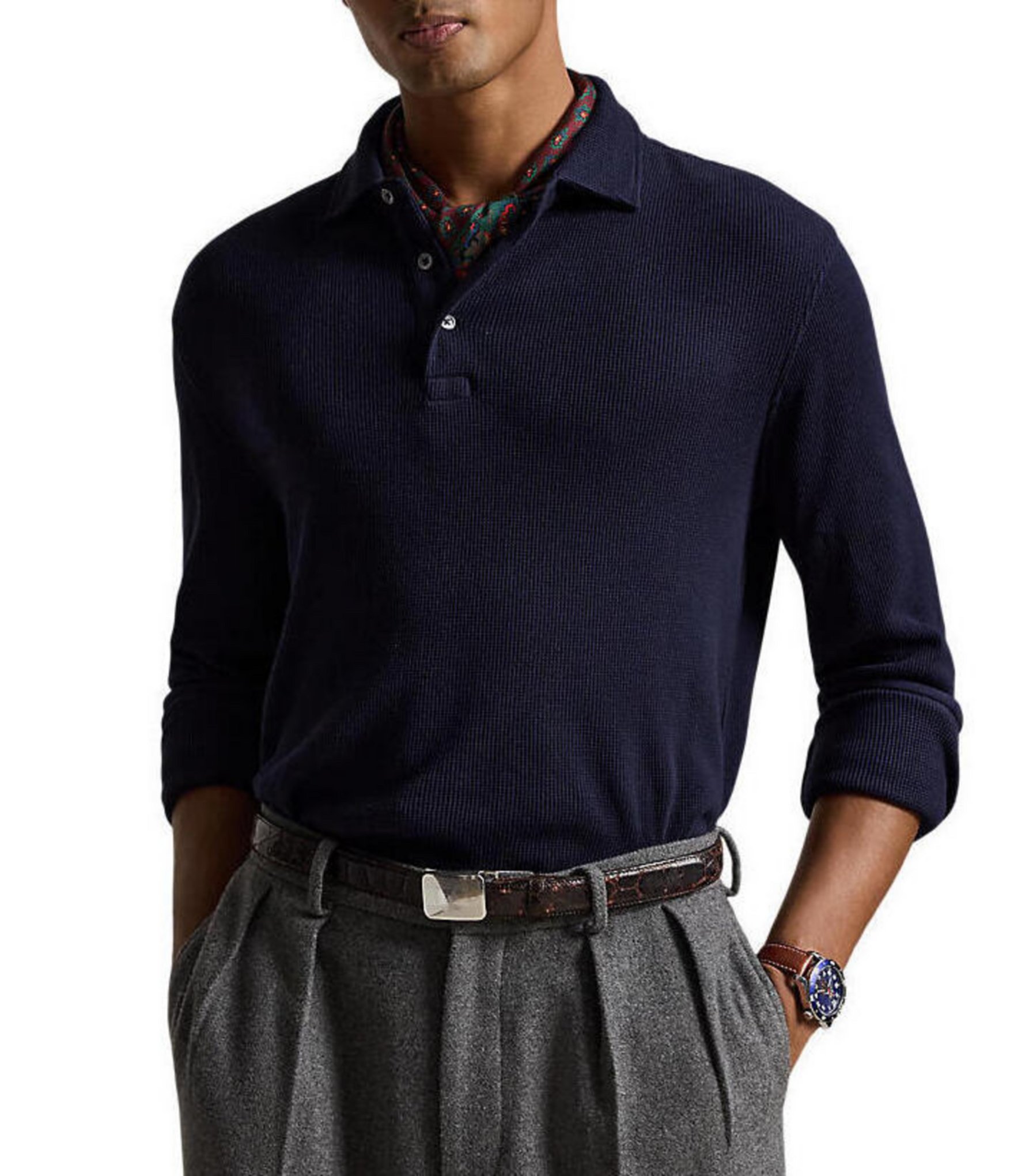 Polo Ralph Lauren Standard Fit Waffle-Knit Long Sleeve Polo Shirt