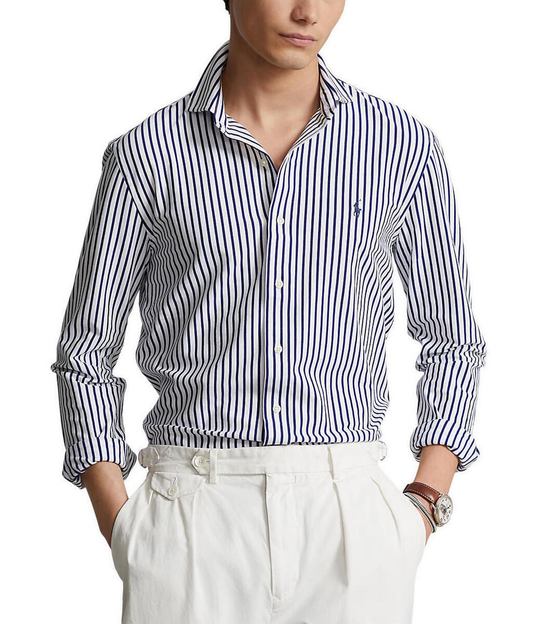 Polo Ralph Lauren Stripe Jersey Long Sleeve Woven Shirt - XL