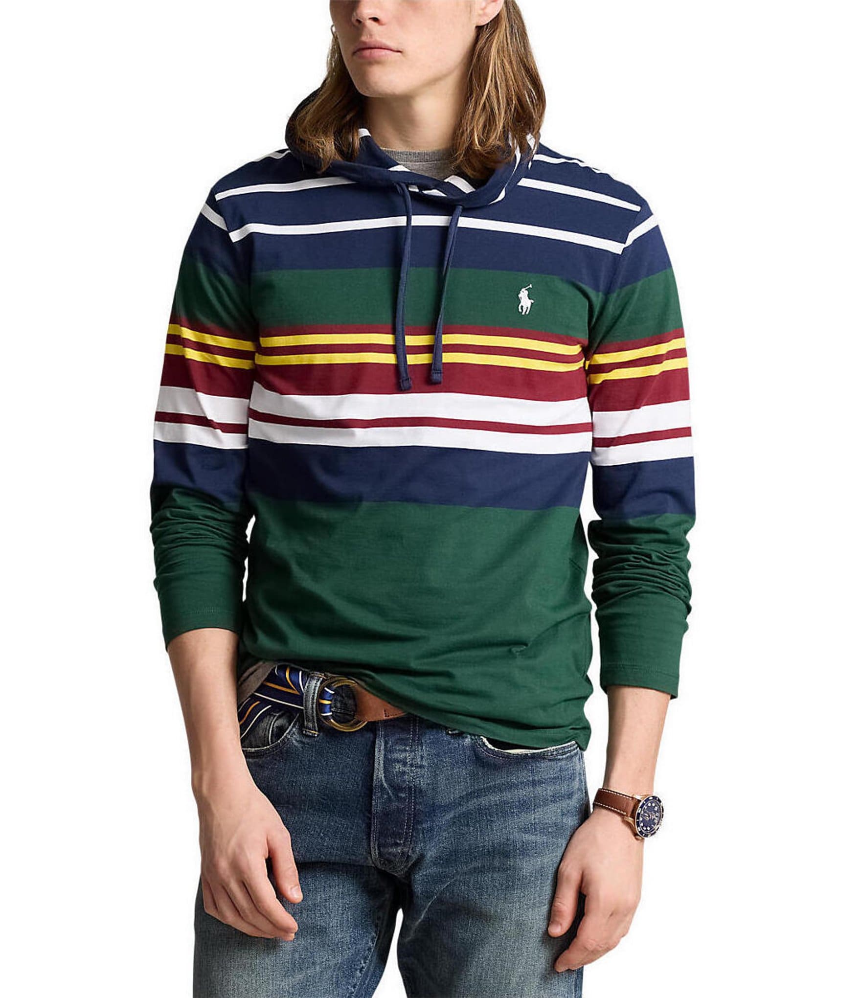 Polo Ralph Lauren Striped Jersey Long Sleeve Hooded T-Shirt