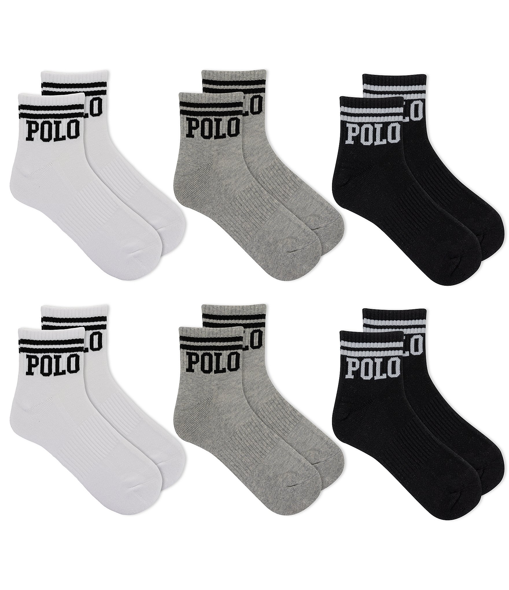 Polo Ralph Lauren Stripe/Logo Quarter Socks 6-Pack | Dillard's