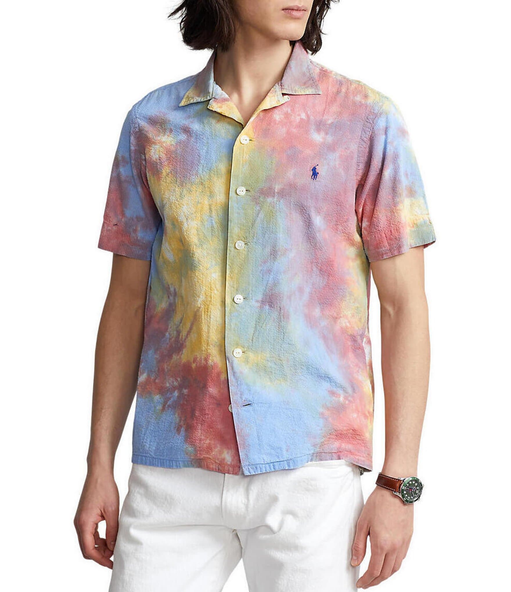 Polo Ralph Lauren Tie-Dye Seersucker Short-Sleeve Woven Camp Shirt |  Dillard's