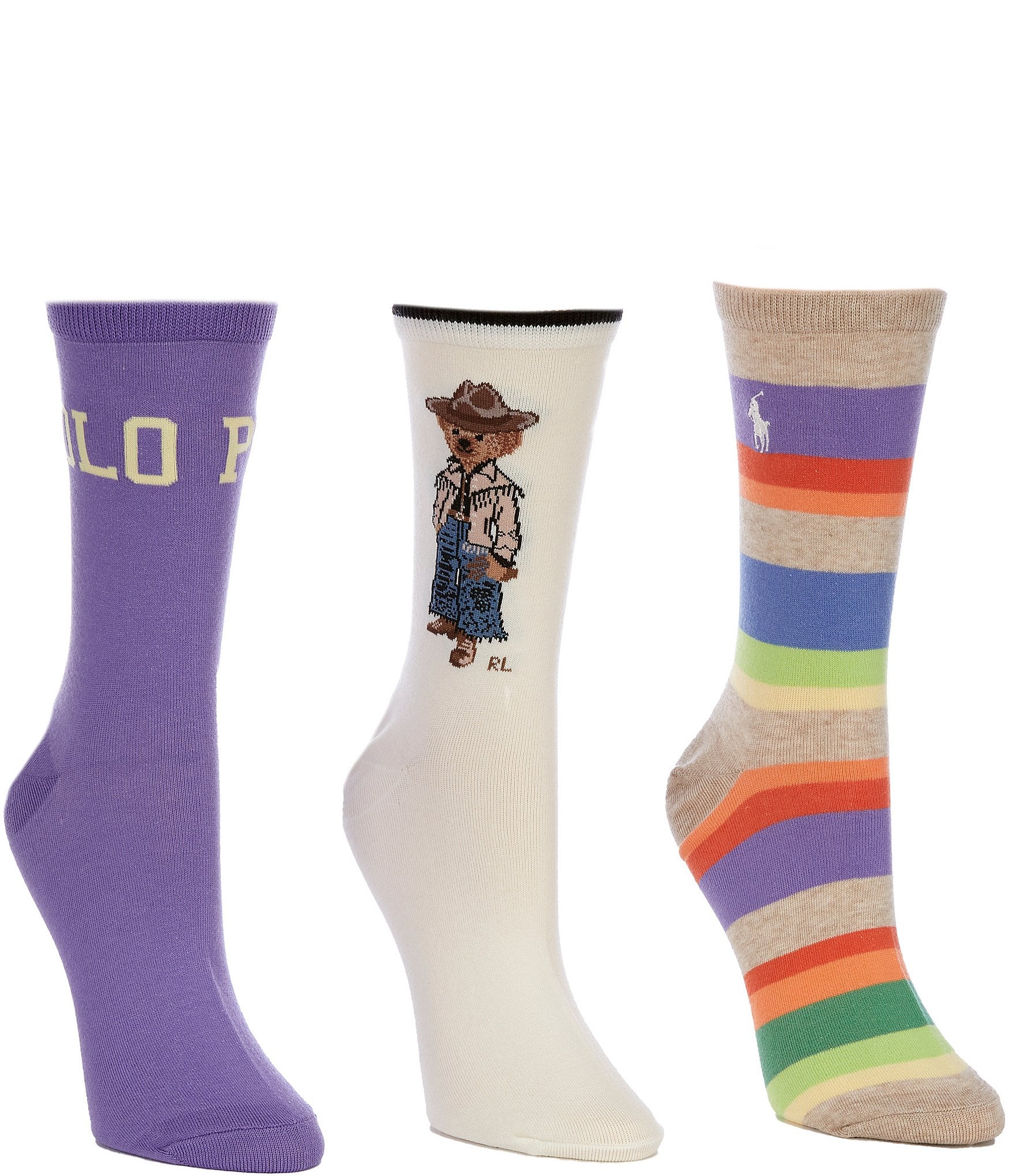 Polo Ralph Lauren Western Bear Crew Socks, 3 Pack