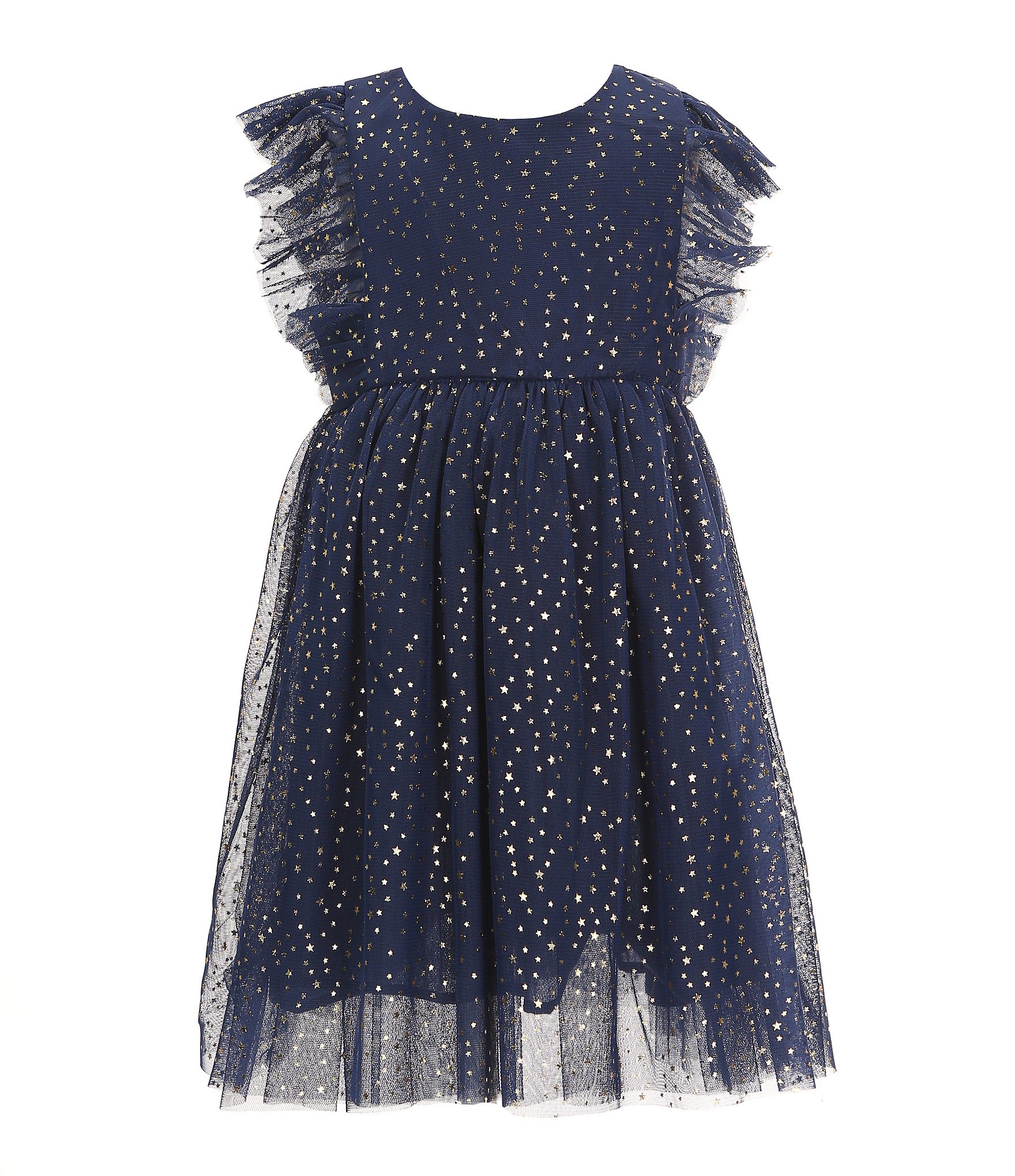 Popatu Little Girls 2-6X Flutter Sleeve Foiled Star-Printed Fit & Flare Dress