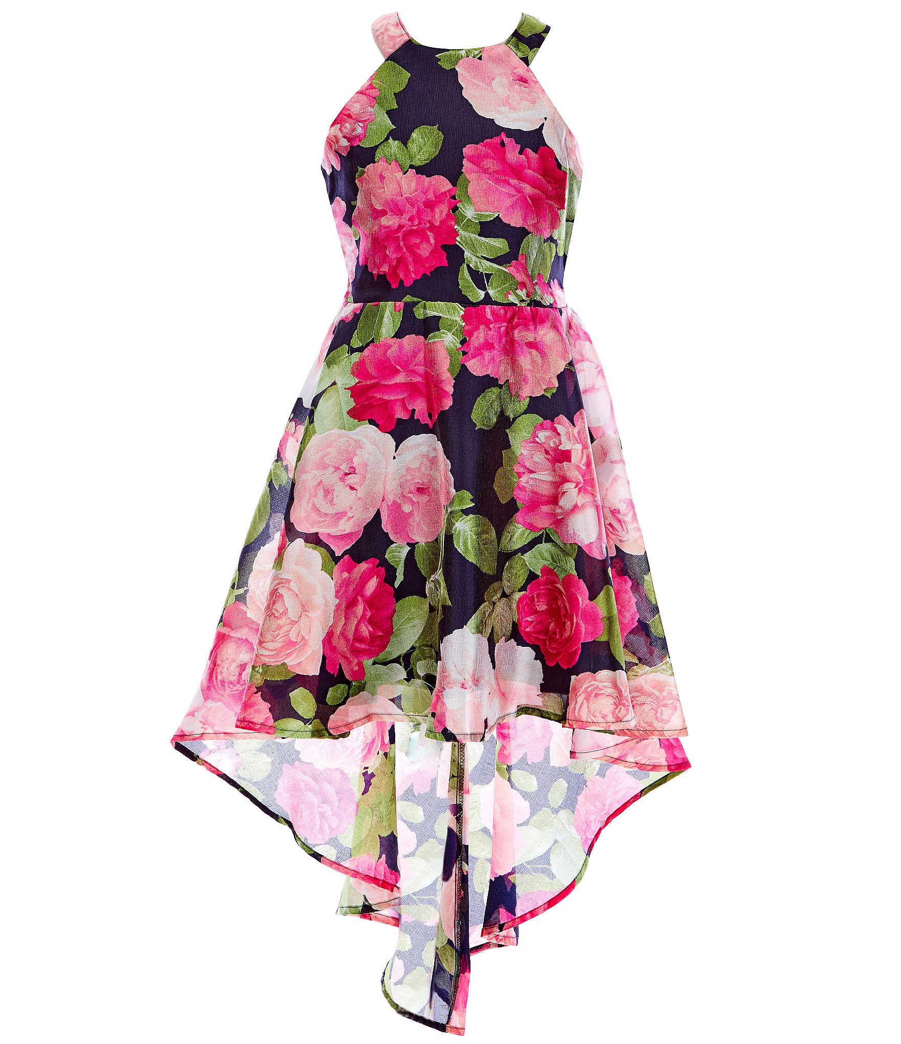 Poppies and Roses Big Girls 7-16 Caged-Back Floral Print Hi-Low Dress ...