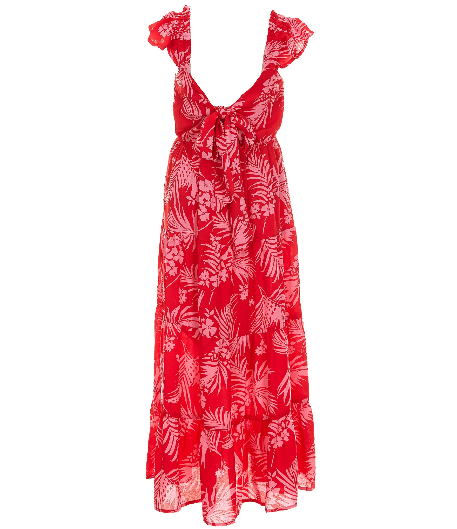 Poppies and Roses Big Girls 7-16 Flutter Sleeve Floral Printed Maxi Dress