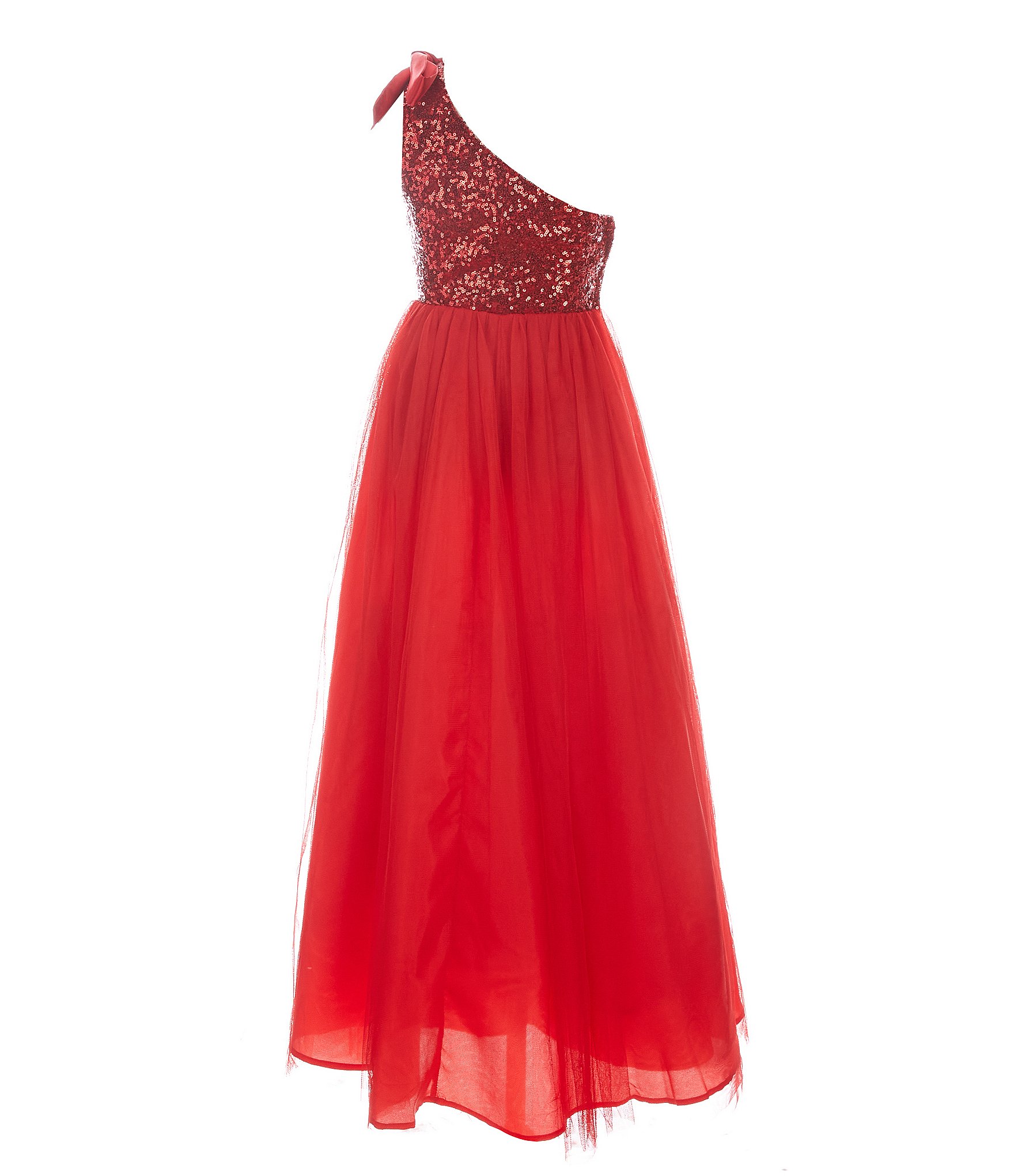 Poppies and Roses Big Girls 7-16 One-Shoulder Sequin Bodice Ballgown