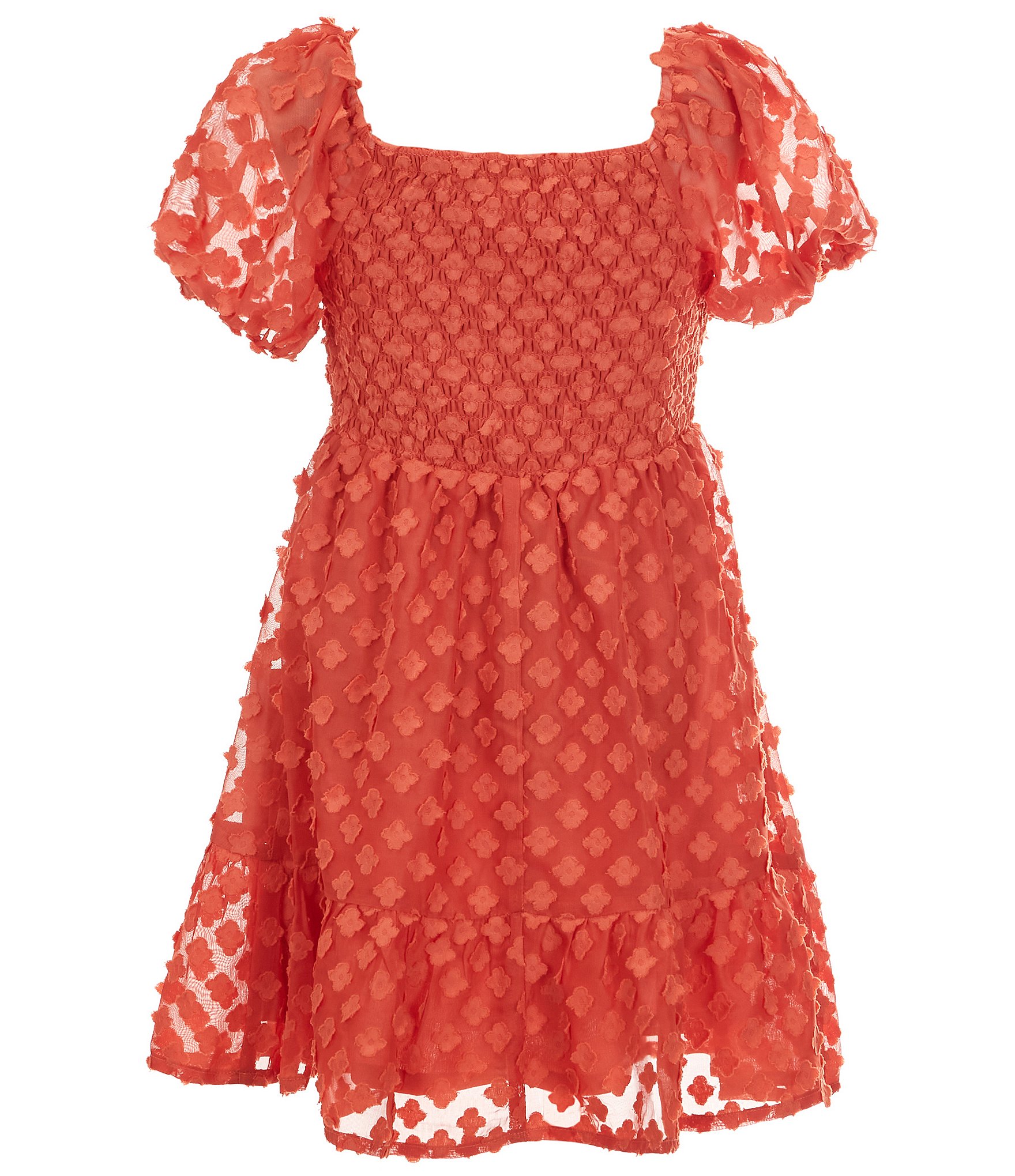 Poppies and Roses Big Girls 7-16 Short Sleeve Clip-Dot Babydoll Dress