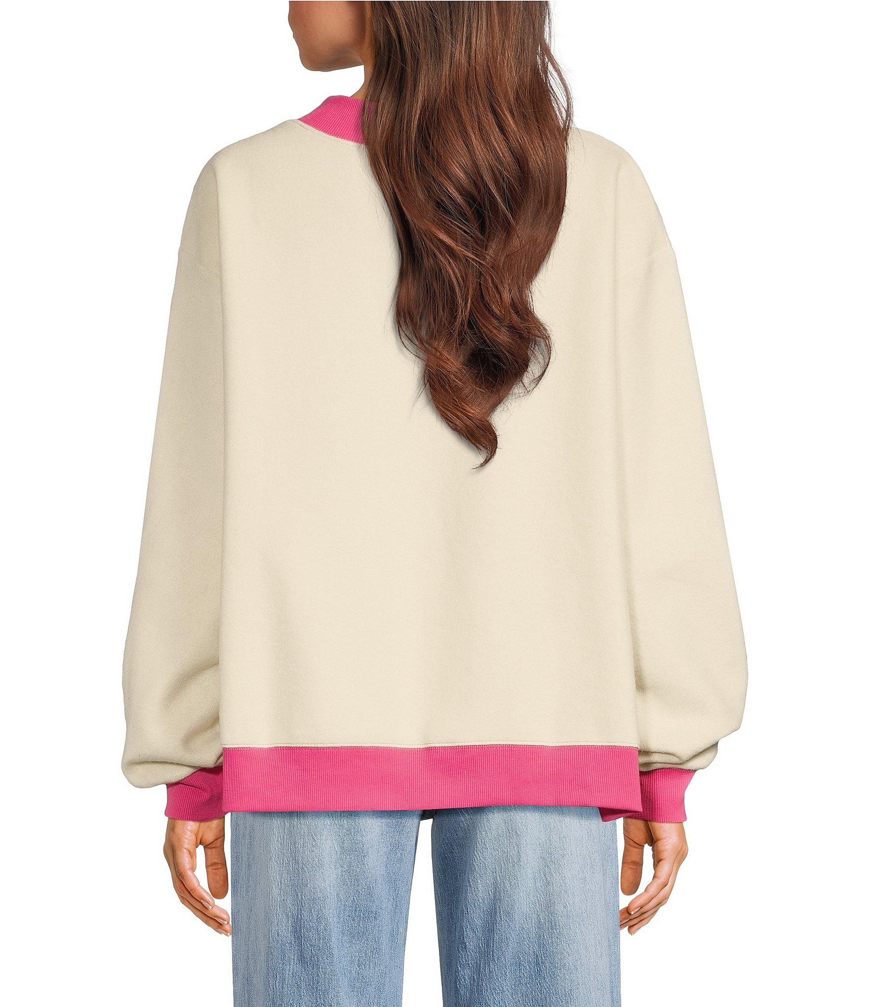 Poppy & Pine Long Sleeve Grateful Mock Neck Pullover Sweatshirt