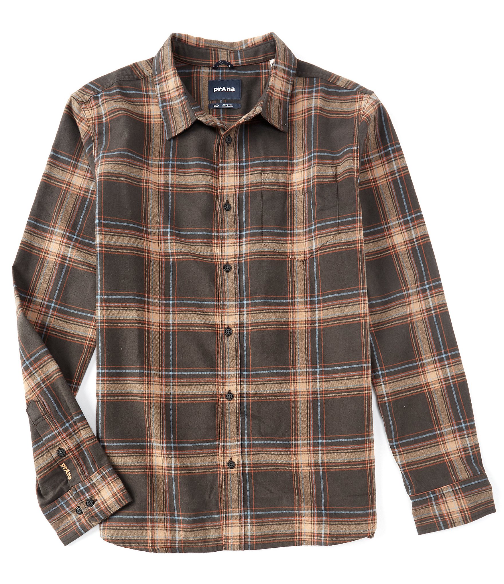 prAna Los Feliz Brown Flannel Long-Sleeve Organic Materials Woven Shirt ...