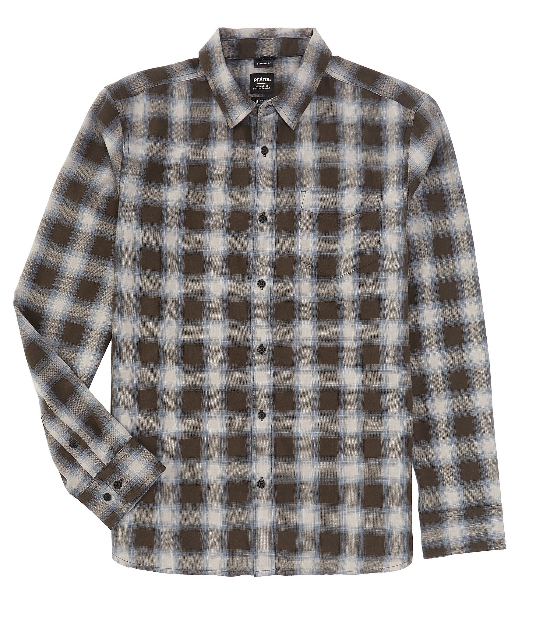 L.L.Bean Stewart Scotch Grey Plaid Flannel Long Sleeve Woven Shirt
