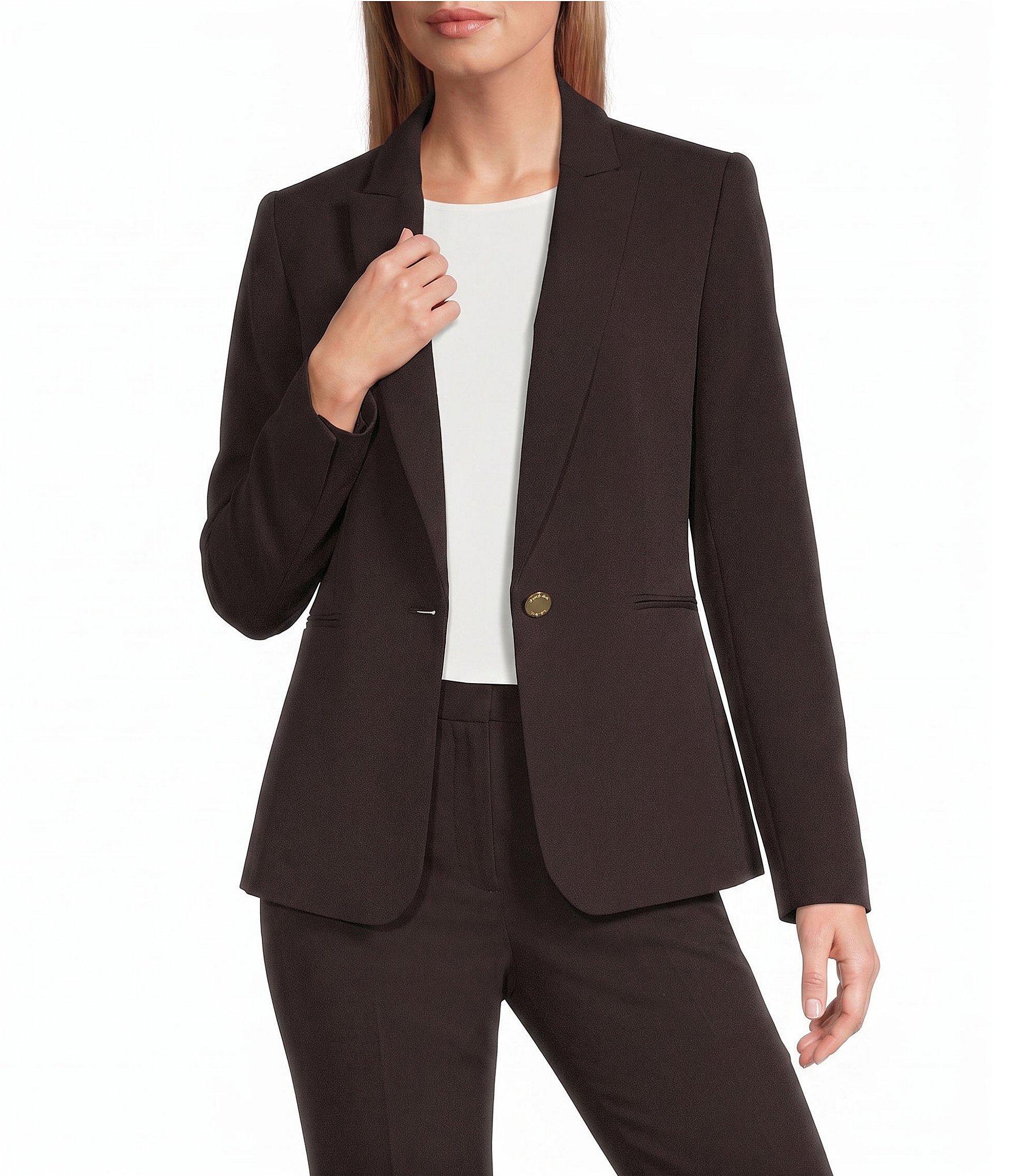 Preston & York Alyssa Notch Lapel Long Sleeve One Button Crepe Blazer