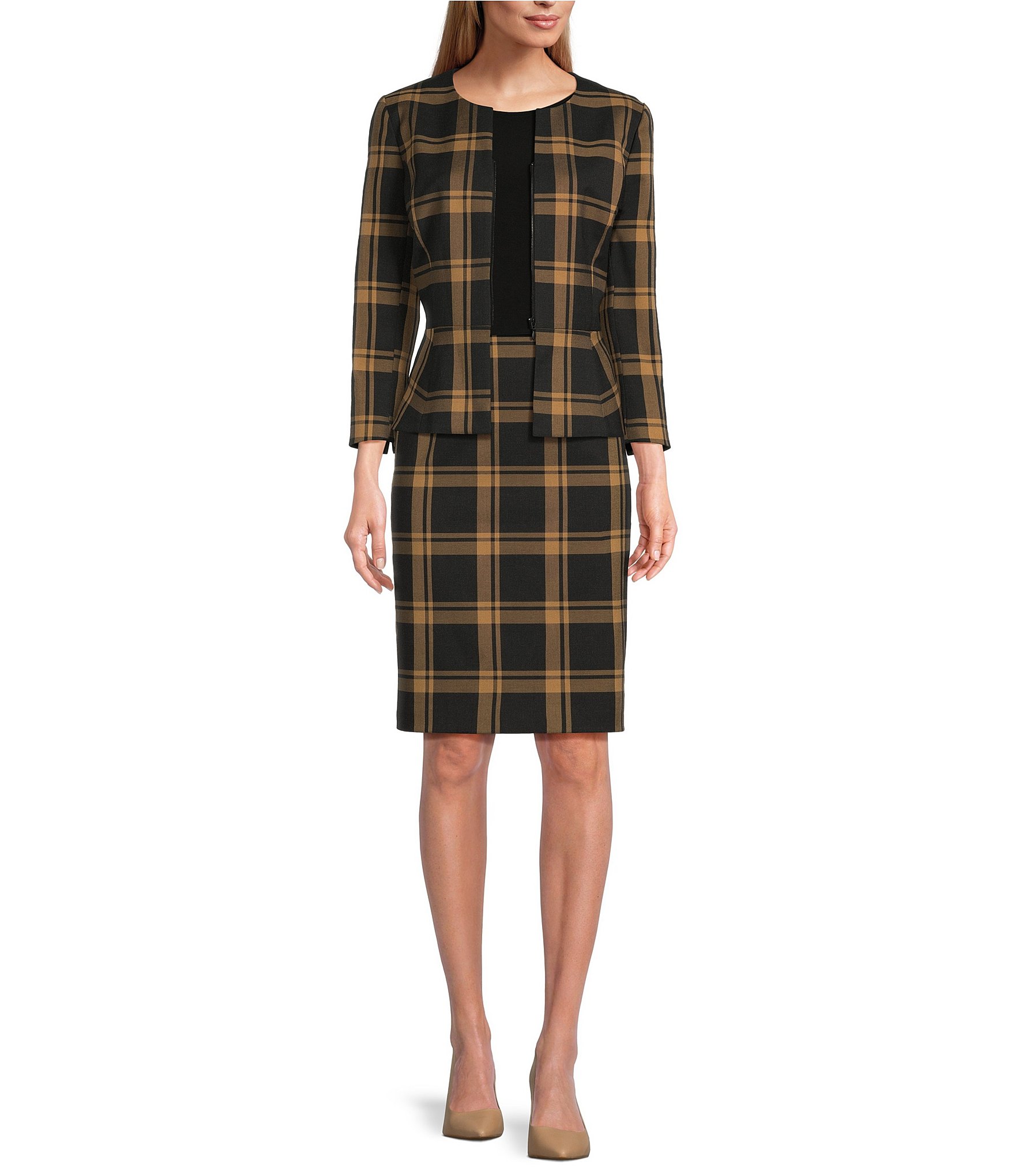 Preston & York Aubree Plaid Print Blazer & Coordinating Kelly Pencil ...