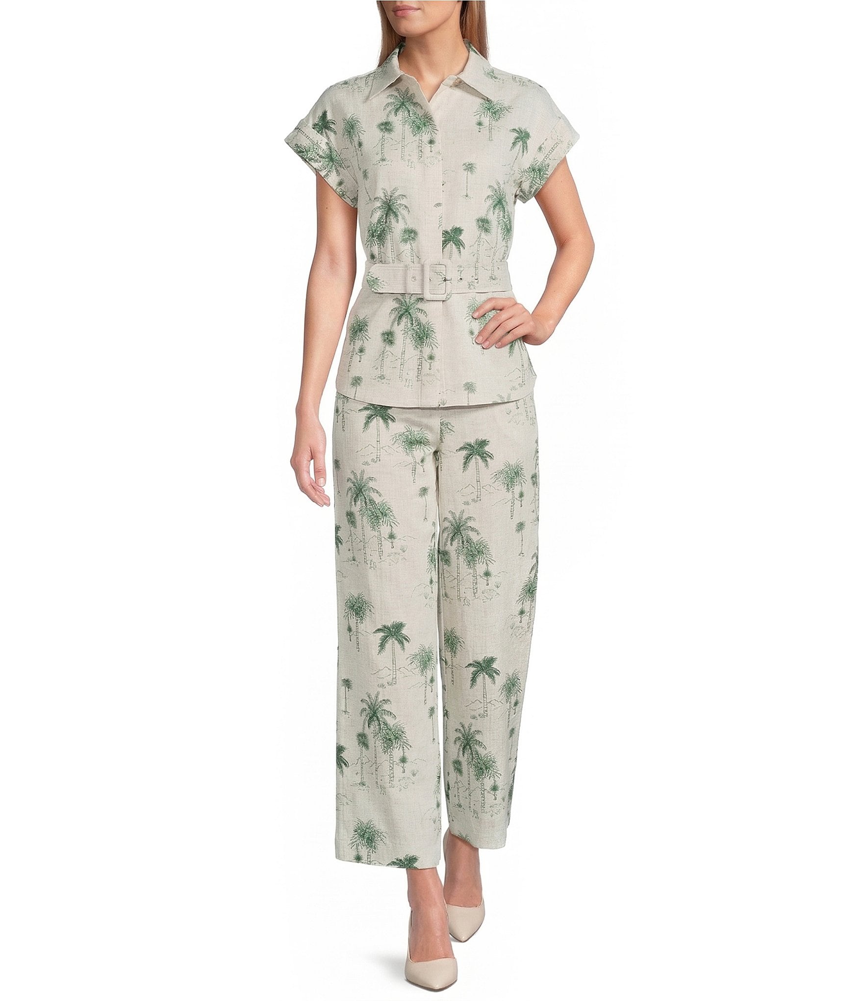 Preston & York Cassia Printed Stretch Linen Wide Leg Pants