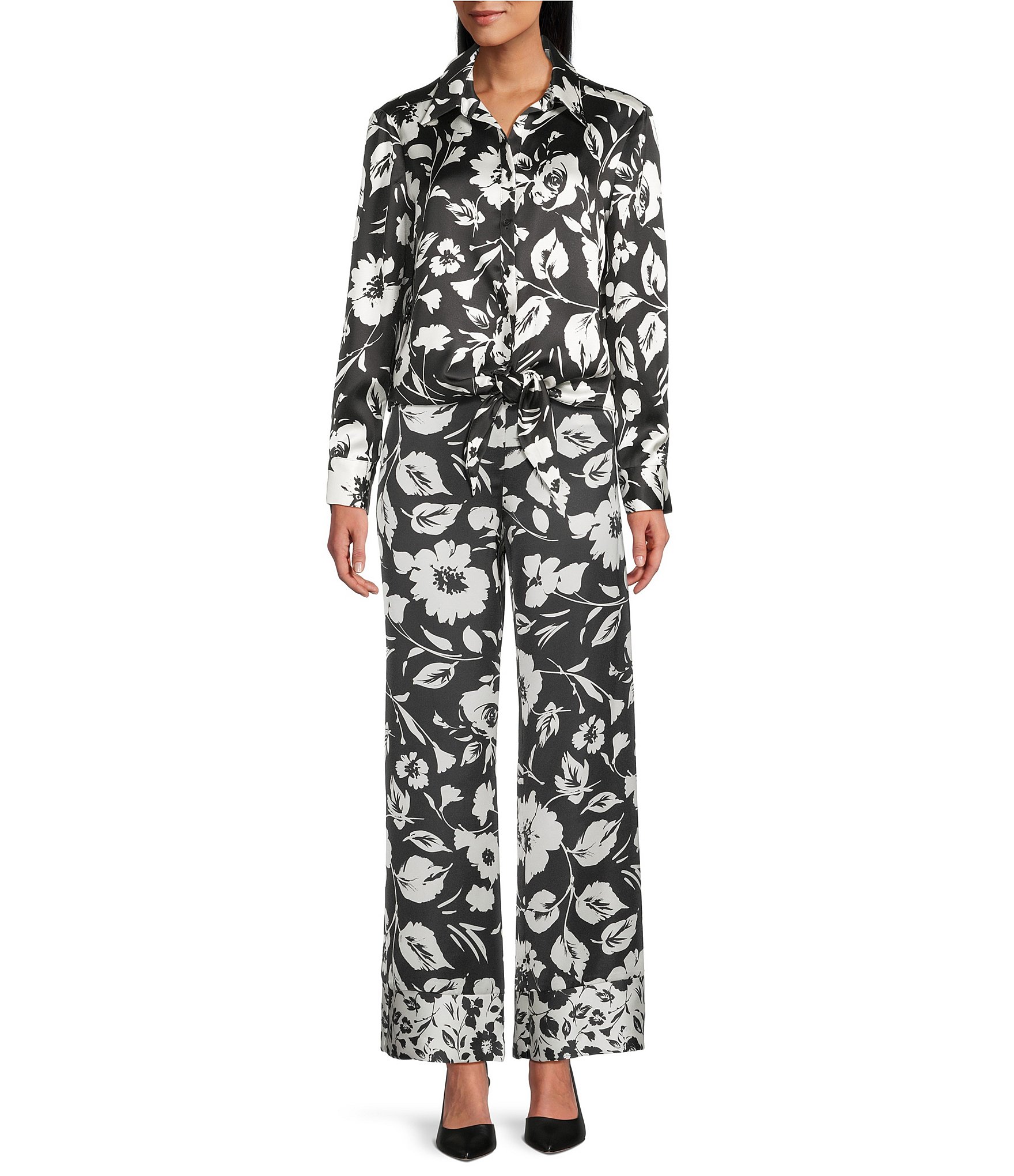 Preston & York Coordinating Kinsley Tie Button Front Long Sleeve Blouse