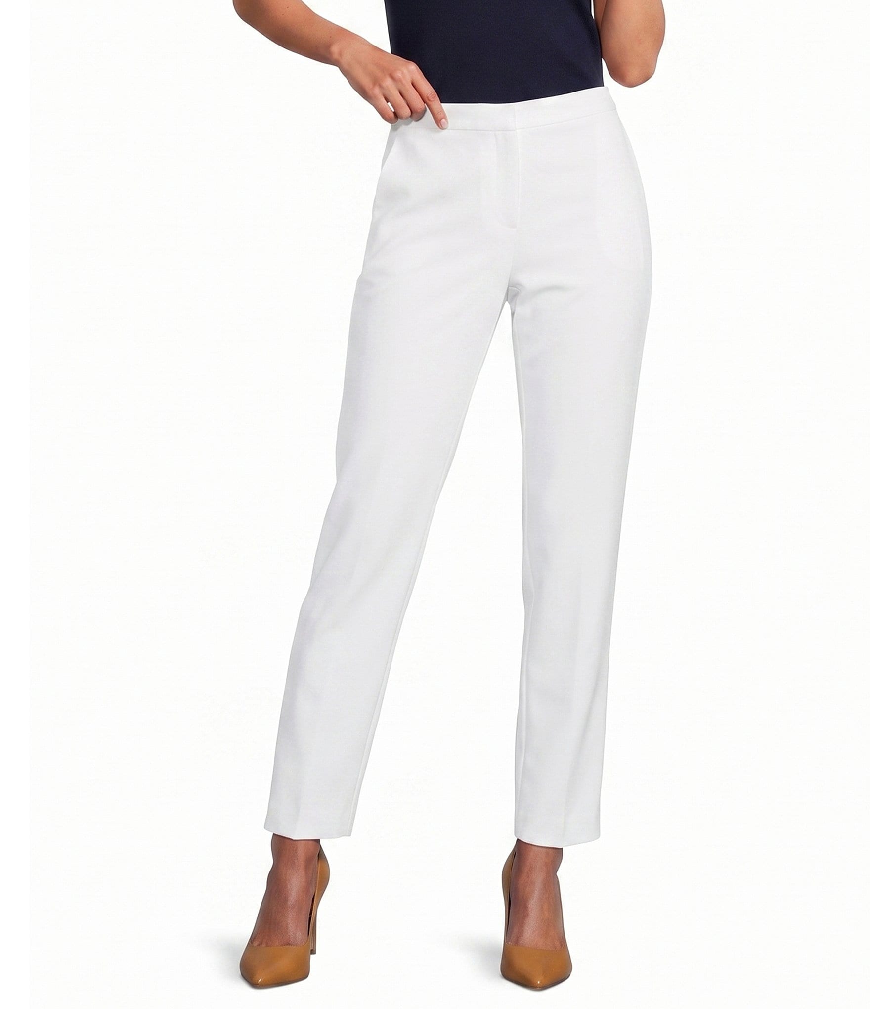white dress pants Slim Fit Flat Front Pre-hemmed crafted from a luxurious fabric that feels exceptionally soft to the touch and holds its tailored shape beautifully Men's White Dress Pants |