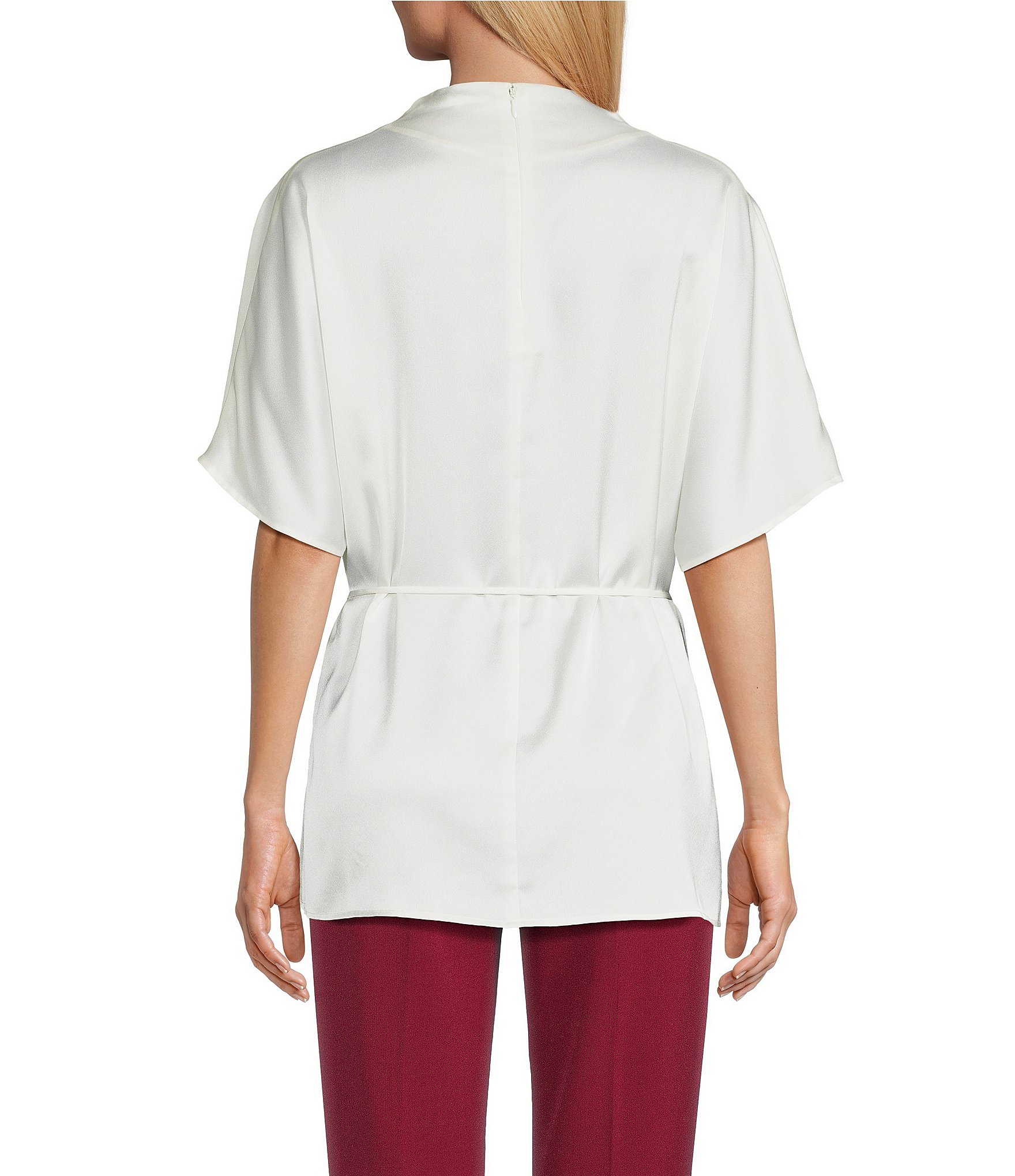 Preston & York Giselle Satin Mock Neckline Short Sleeve Blouse