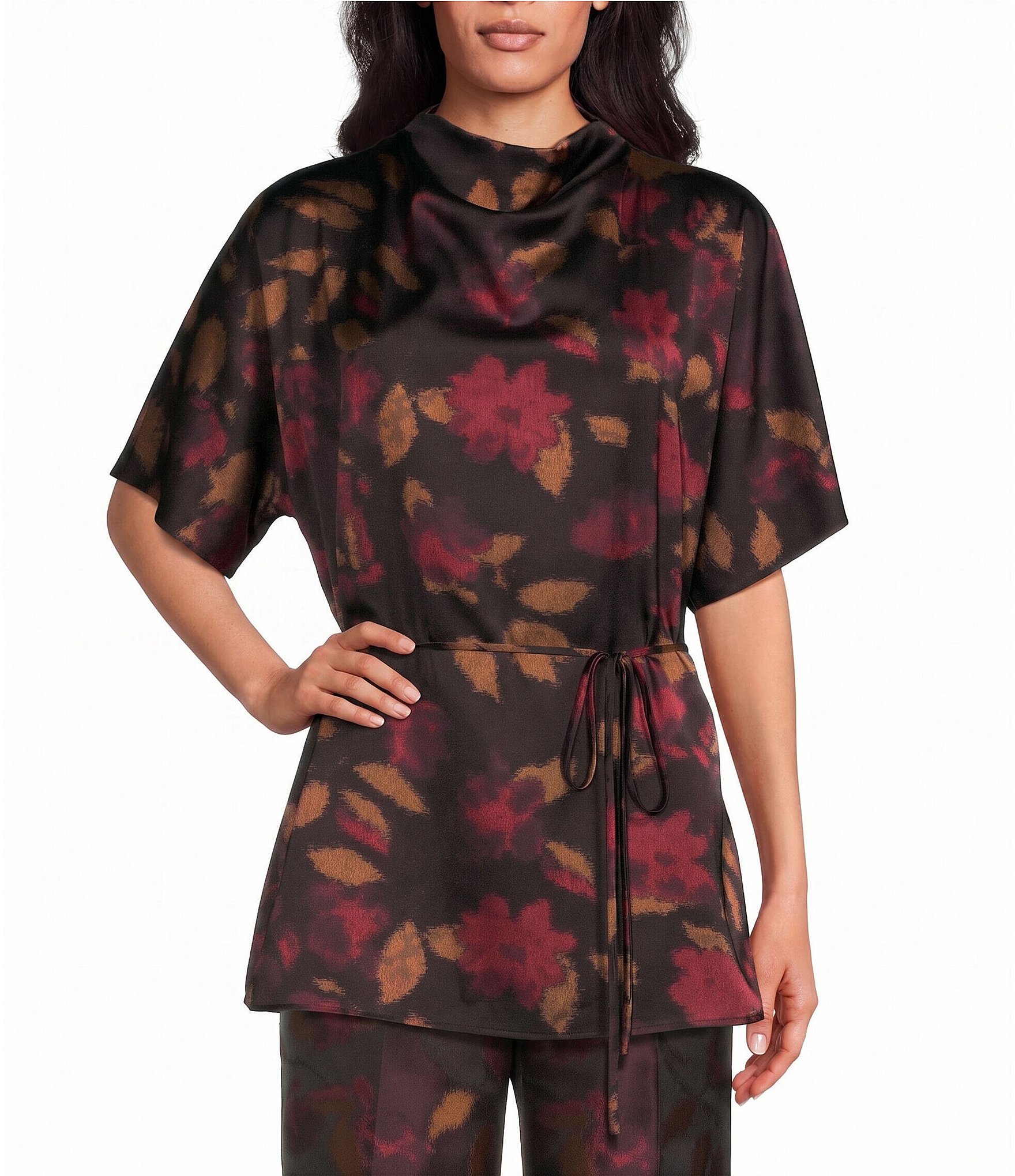 Preston & York Giselle Satin Mock Neckline Short Sleeve Coordinating Blouse